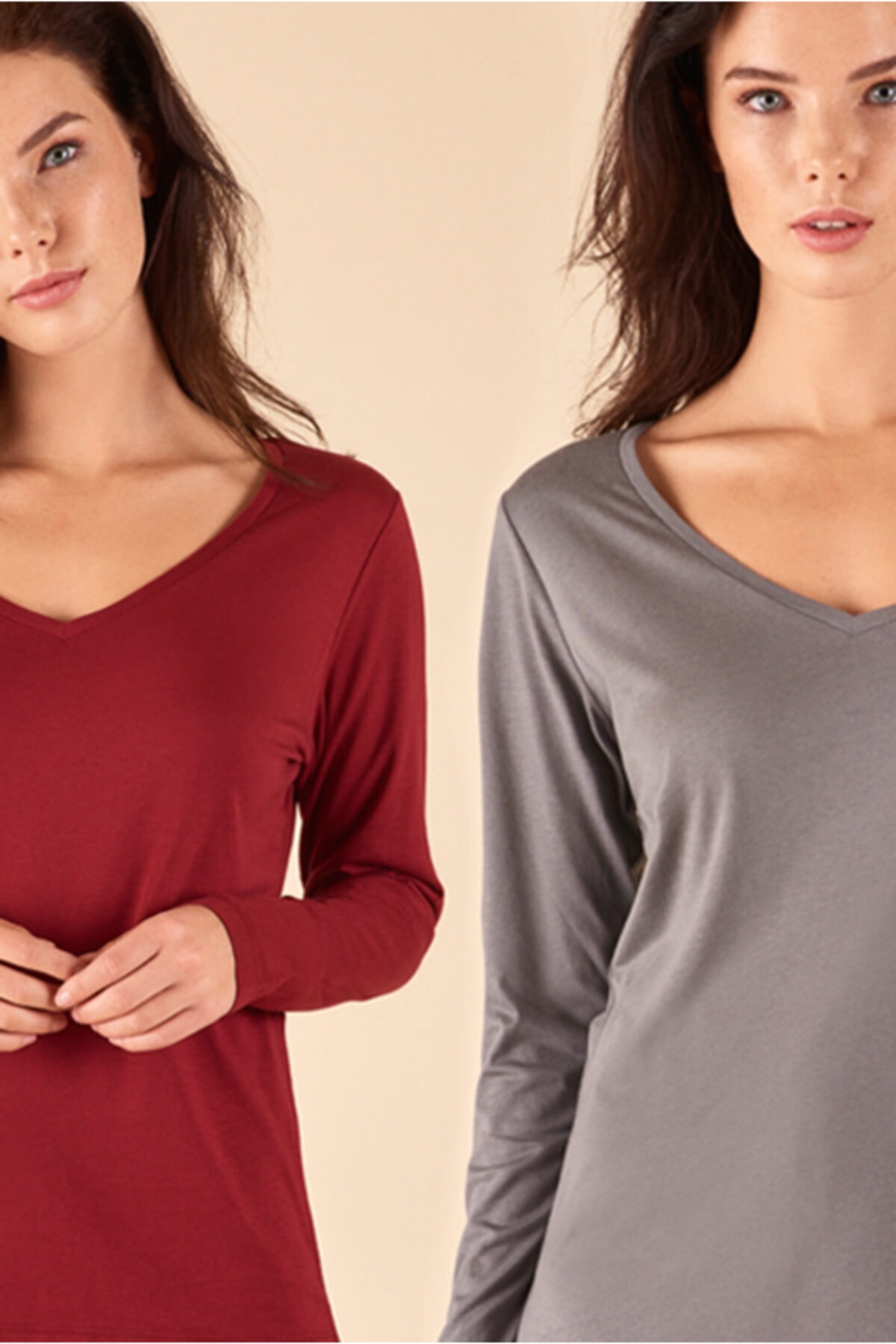 Night And Mild V Yaka Uzun Kollu T-shirt 2'li Set