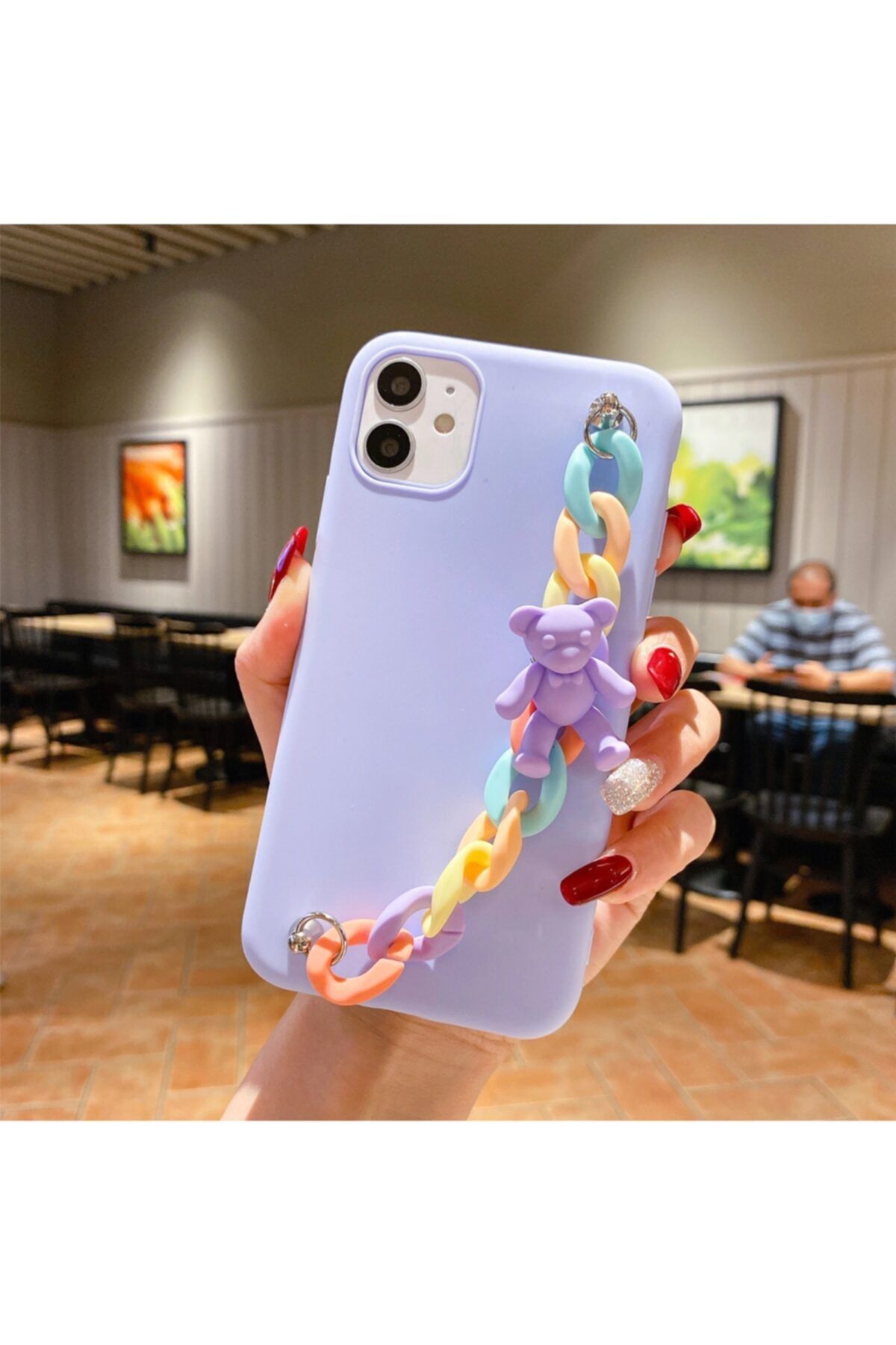 GiphyCase Xiaomi  Redmi Note 9 Pro Kılıf El Geçmeli Zincirli Ayıcıklı Candy