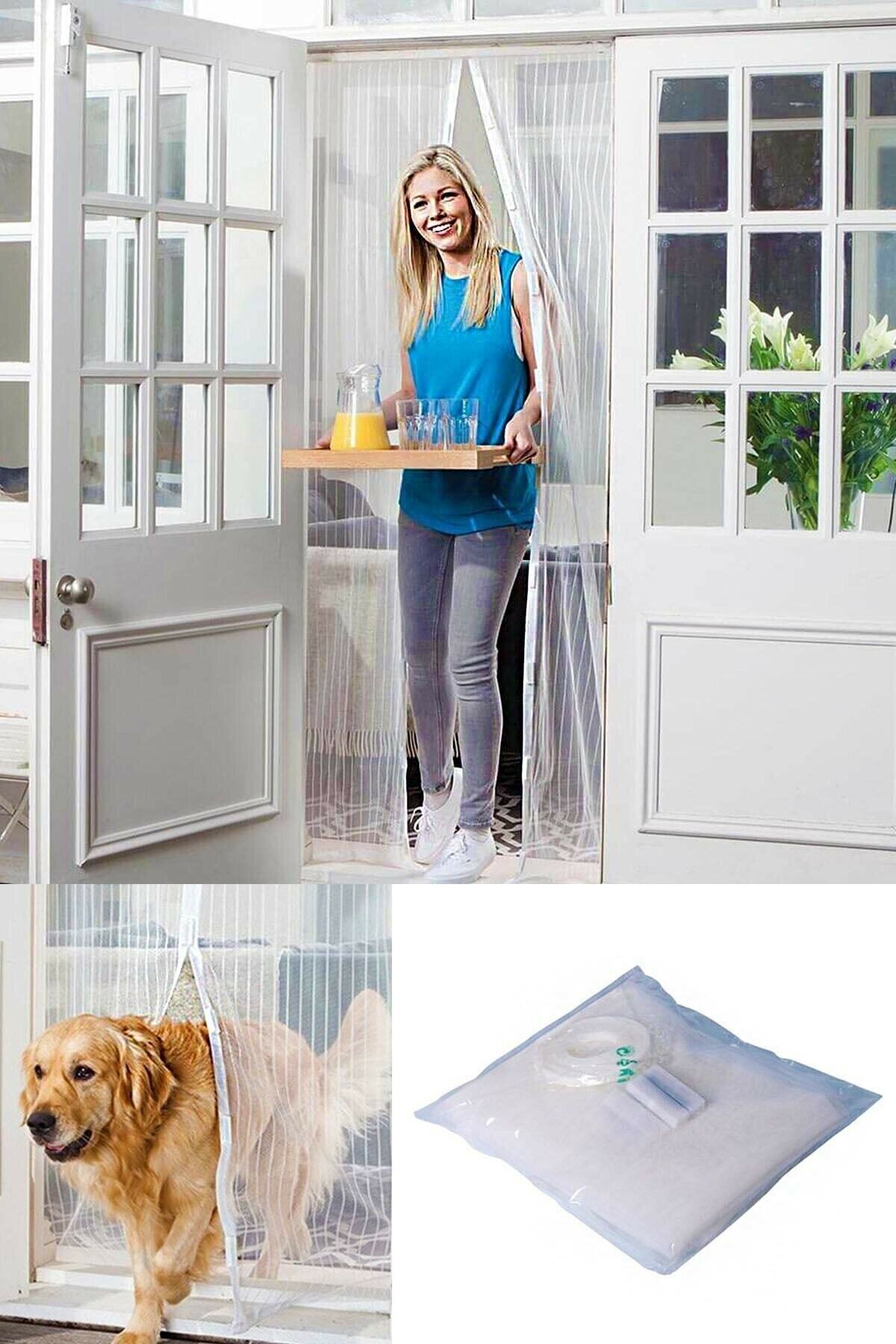 AKDAG HOME Beyaz Mıknatıslı Kapı Sinekliği Tül Perde