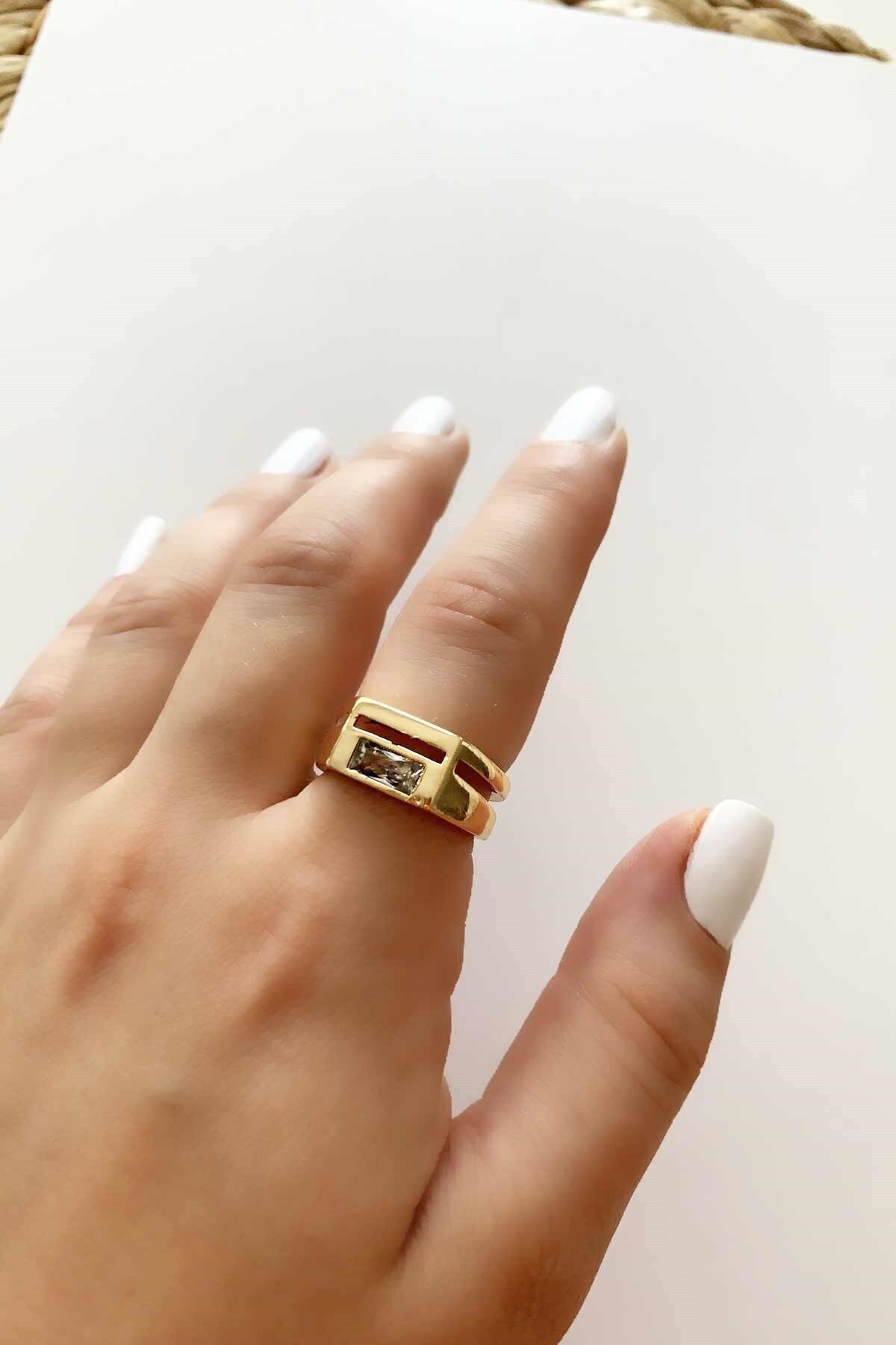 Çlk Accessories Ayarlanabilir Baget Taşlı Plaka Yüzük Tryüzük1136 Y32503