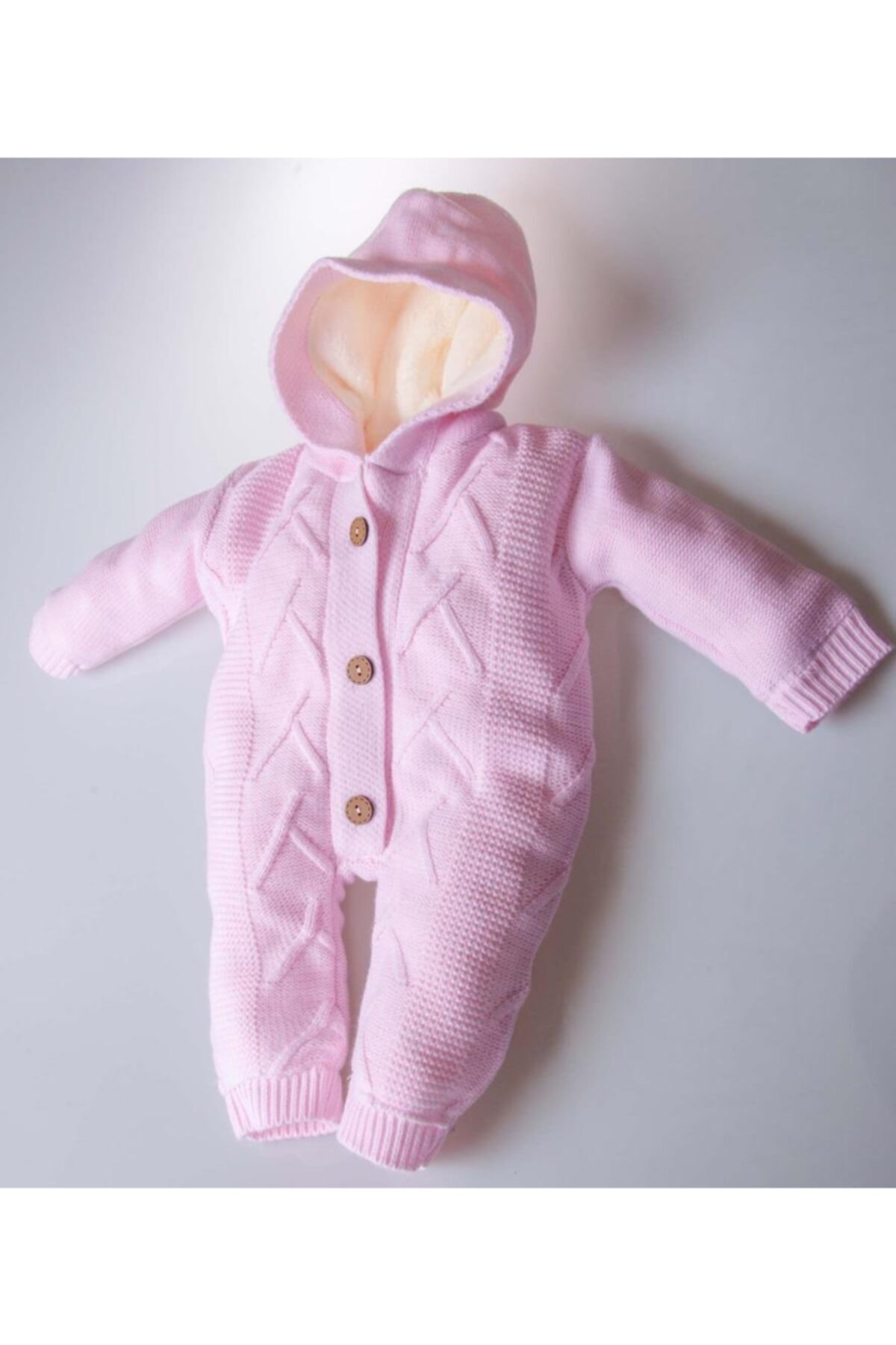 POKY BEBE Kız Bebek Pembe Triko Welsoft Tulum Pembe Kapşonlu