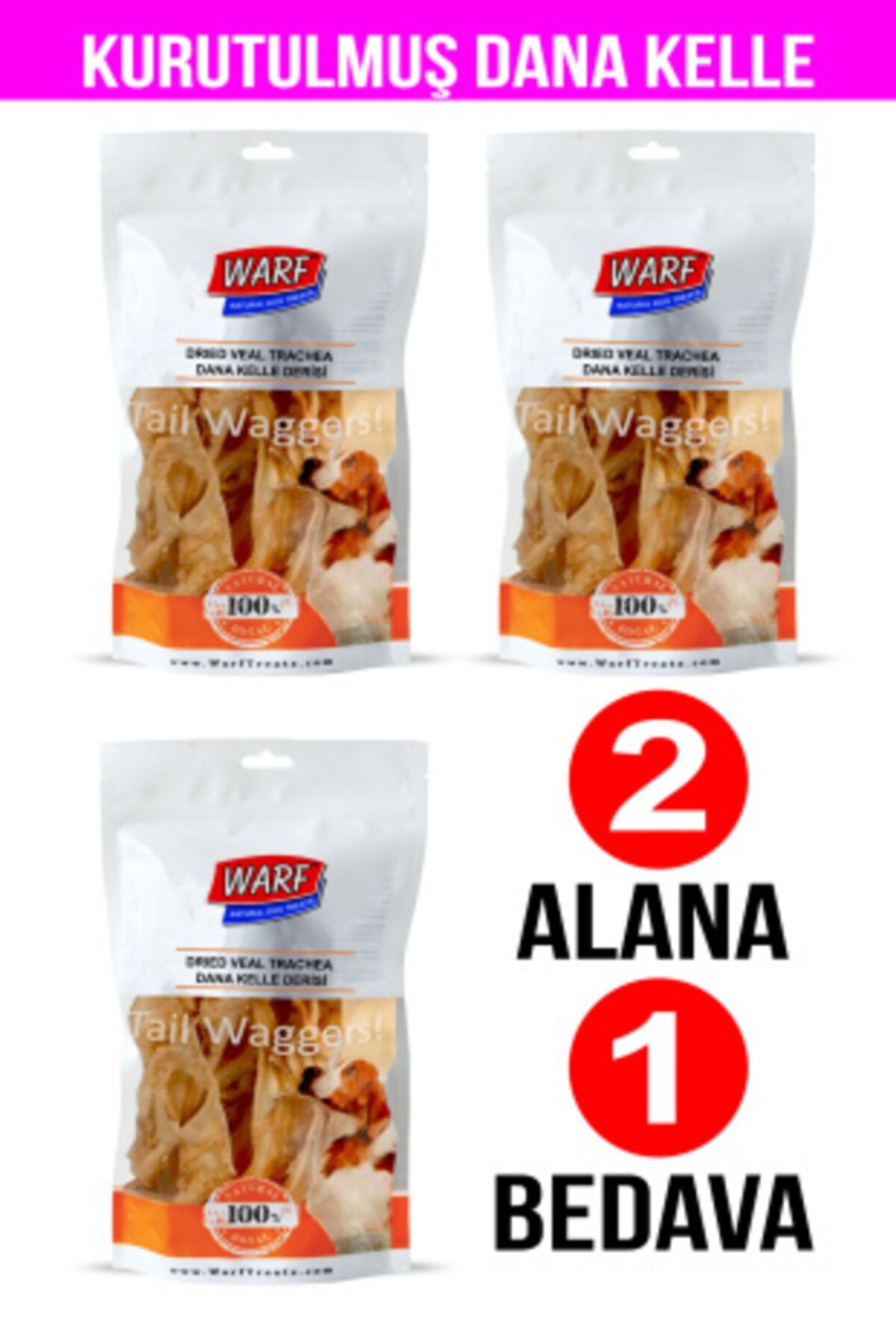 Warf Kurutulmuş Dana Kelle Derisi 120 gr 2 Alana 1 Bedava