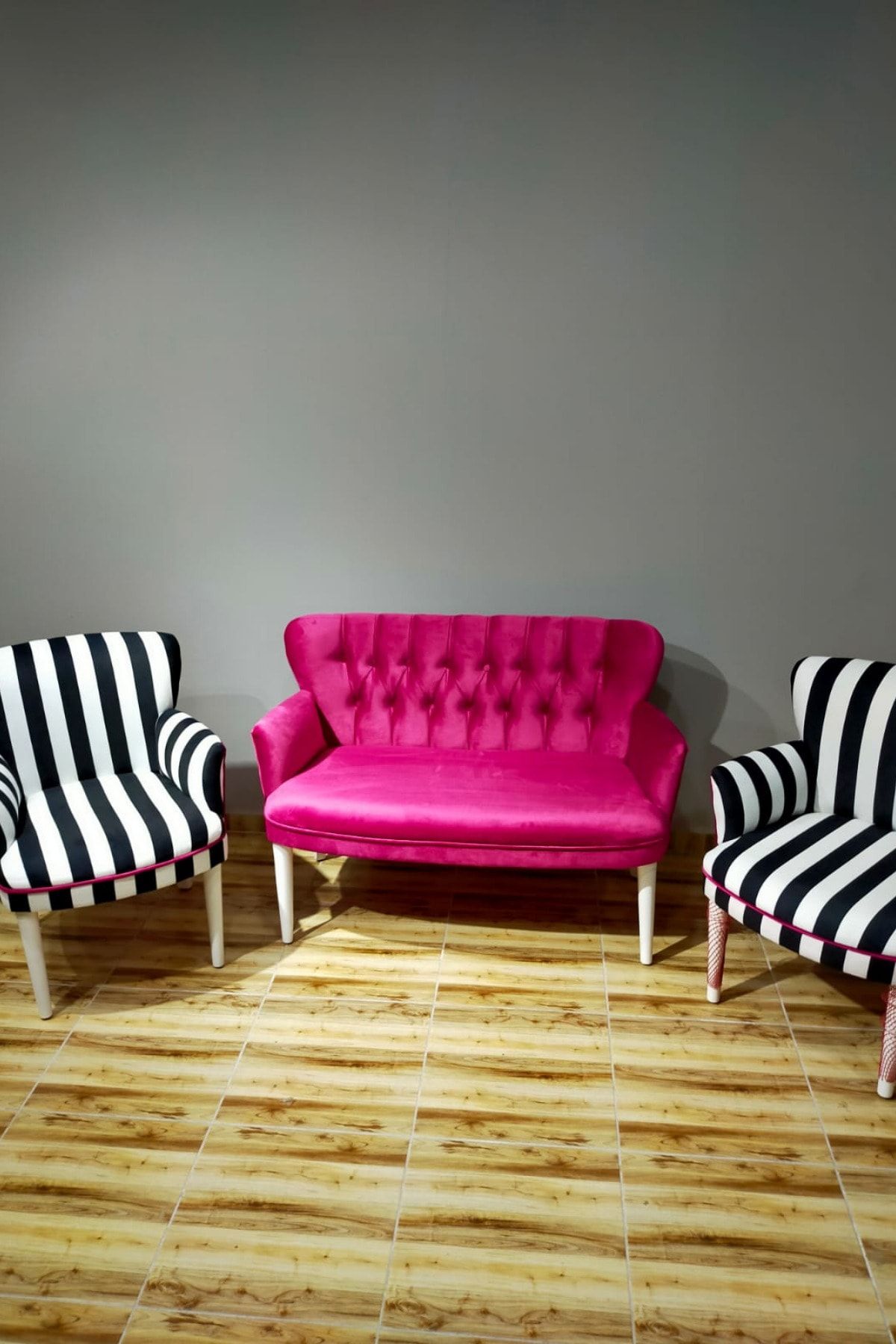Azra Aksesuar Siyah Beyaz Çizgili Çay Seti Koltuk Takımı Salon Balkon Kafe Ofis Kollu Oturma Grubu