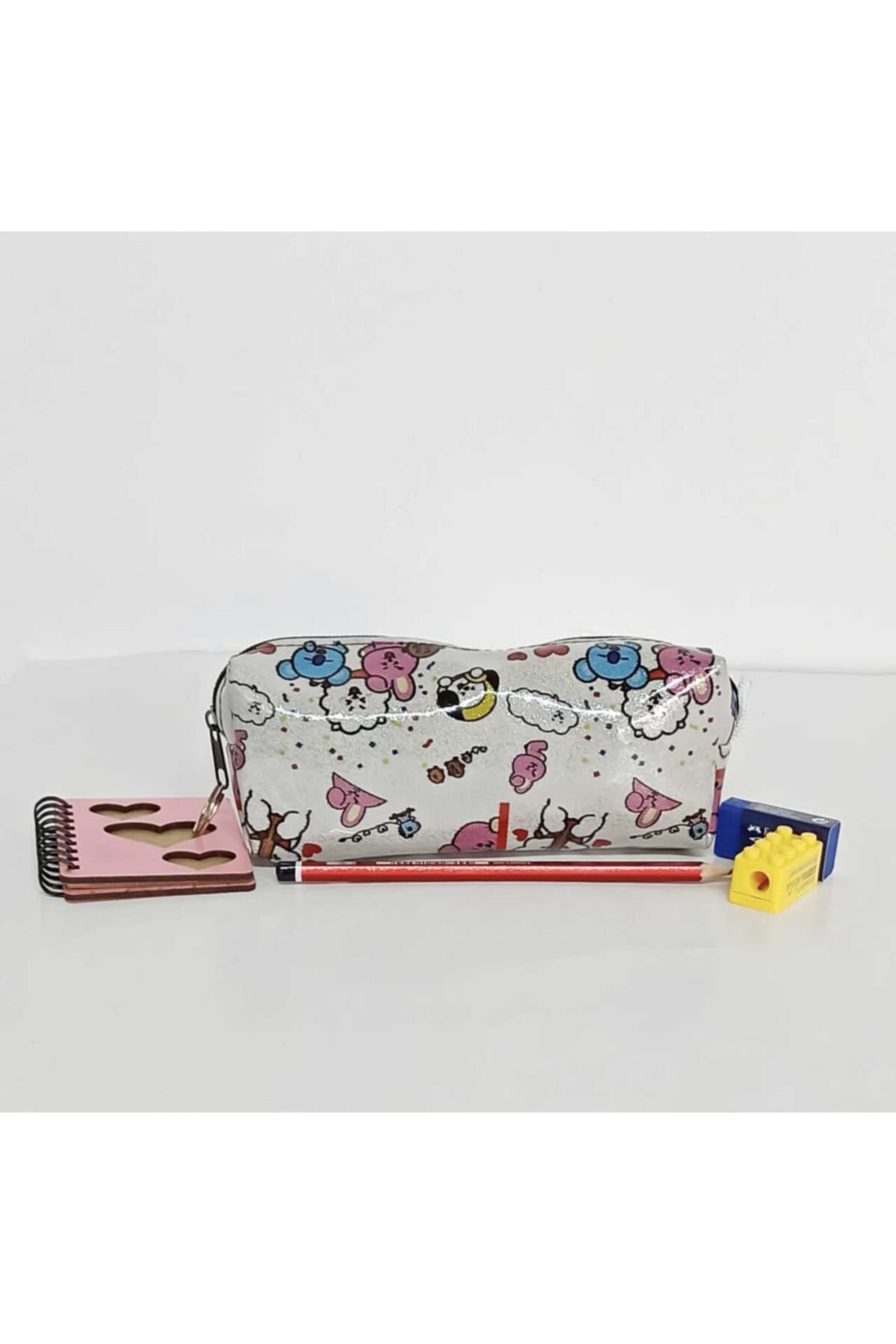 podyumgiyim Bt21 Baskılı Simli Kalem Kutusu Makyaj Çantası