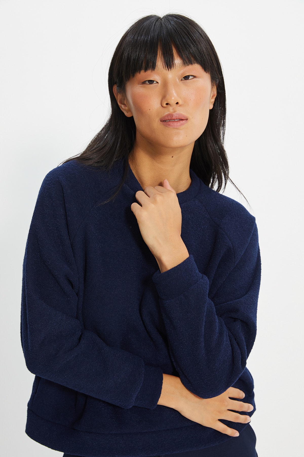 TRENDYOLMİLLA Lacivert Basic Polar Örme Sweatshirt TWOAW21SW0718