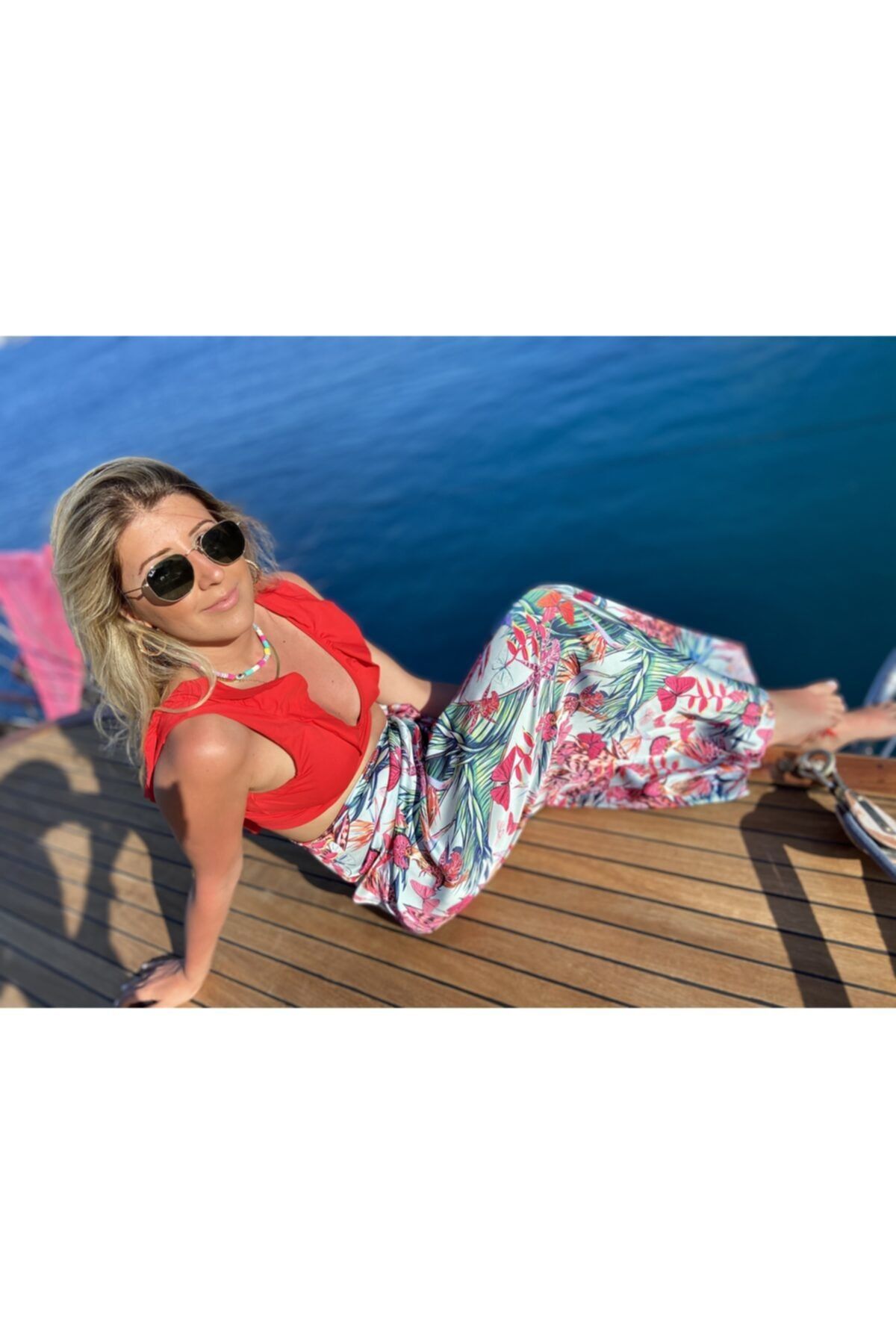 Sista Atelier Sista Beachwear - Çiçek Desenli Şifon Saten Amy Pareo