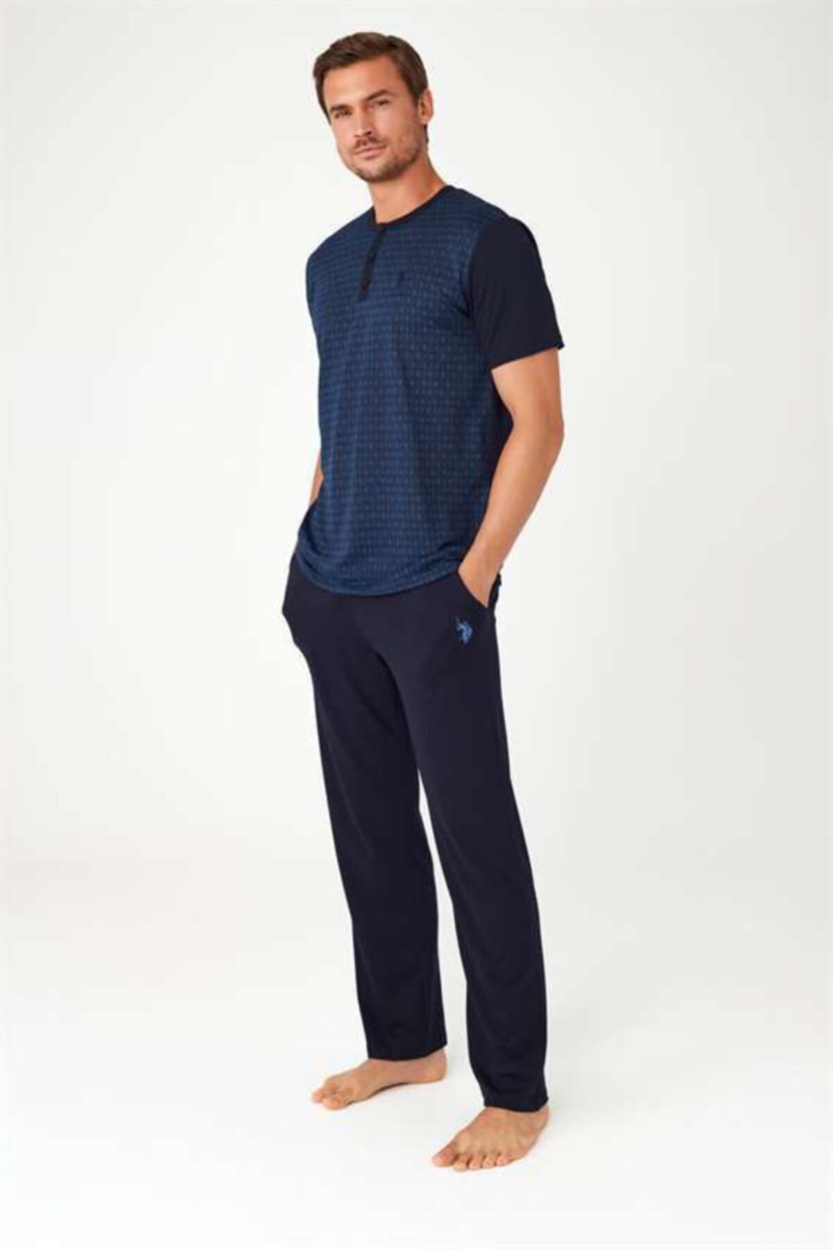 U.S. Polo Assn. %100 Pamuk Lacivert 3'lü Pijama Takım