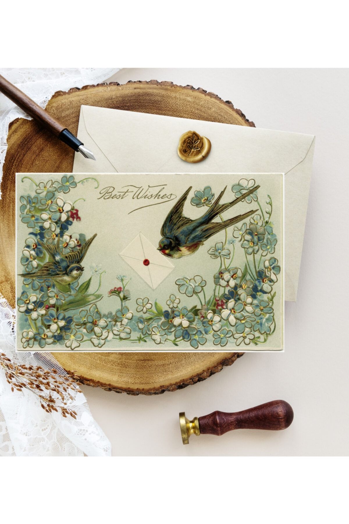Kartpostal Kutusu Yeşil Posta Kuşu 5li Kartpostal