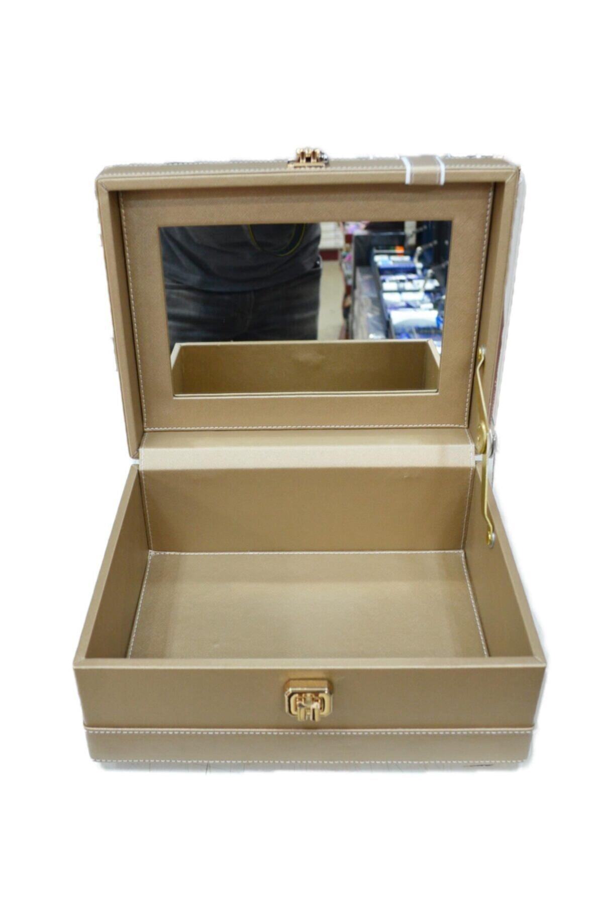 wokiland Gold Kare Kancalı Gelin Çeyiz Makyaj Kutusu