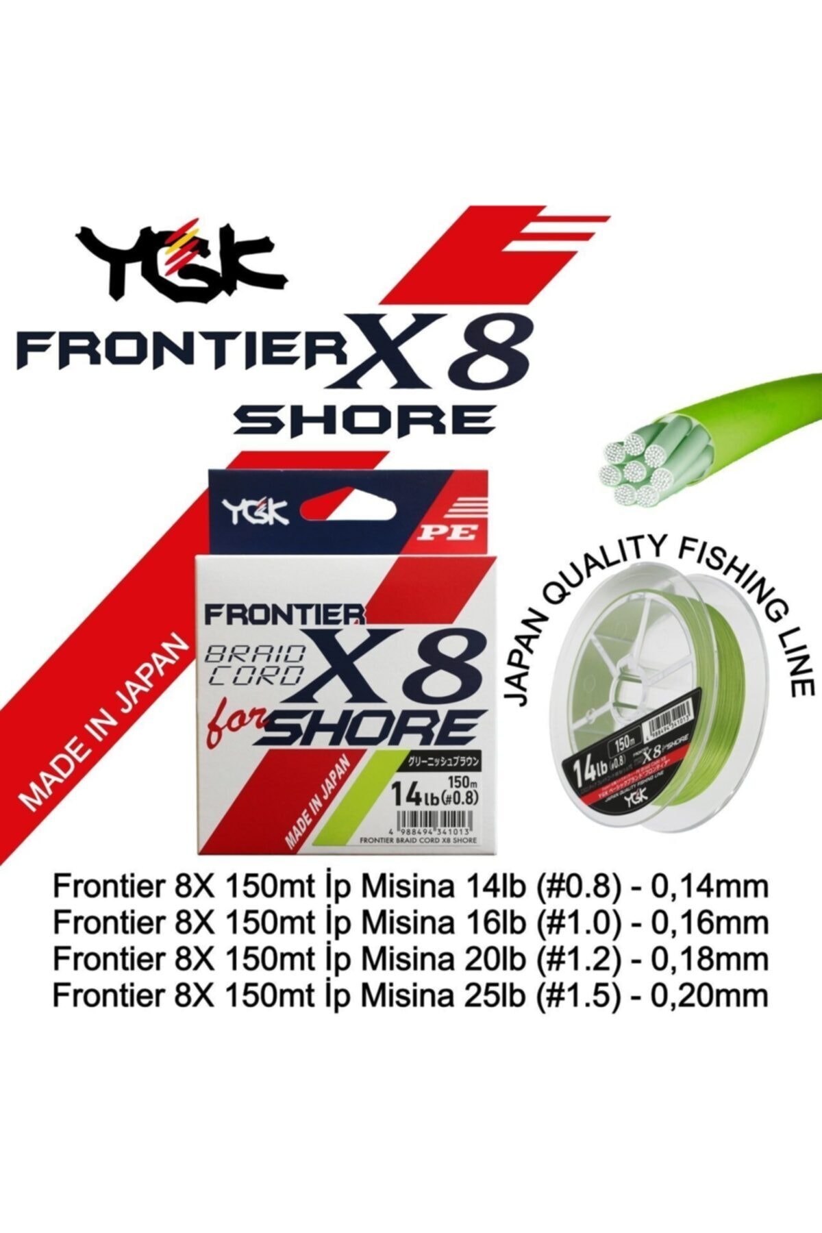 YGK Frontier Braid Cord Shore X8 Ip Misina 150 Mt 0,18 Mm