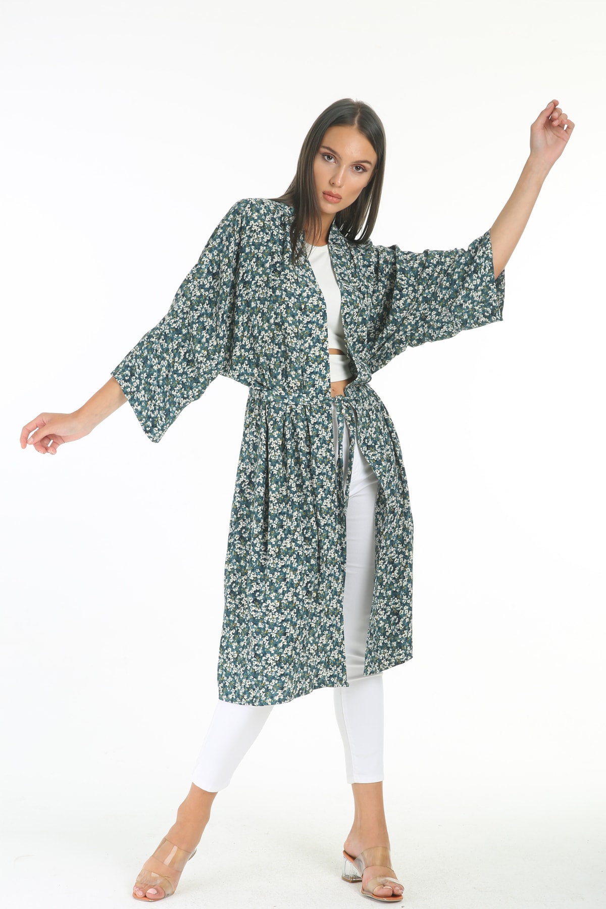 MATTON Kadın Yeşil Çiçek Desenli Kimono