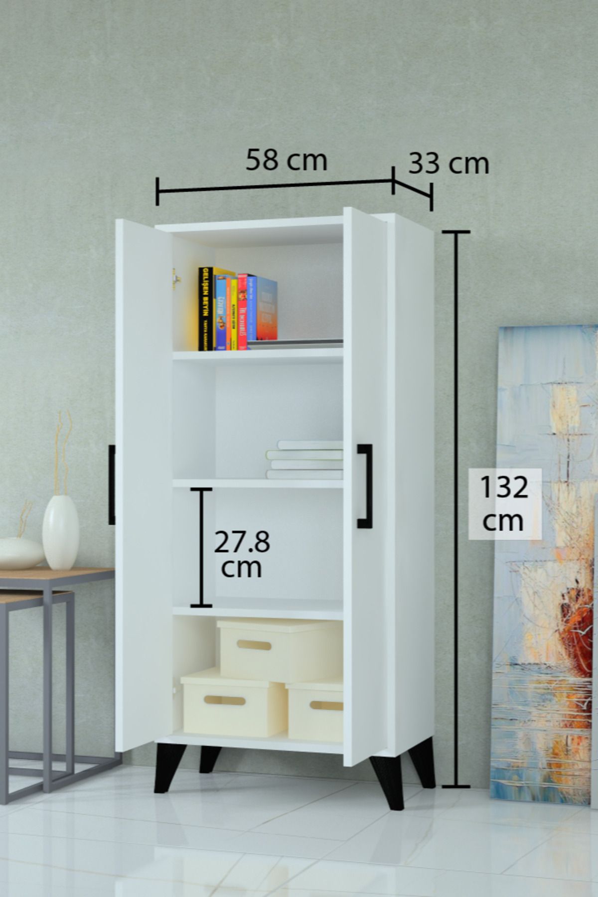 %100 Mdf Çok Amaçlı Kiler Dolabı Beyaz