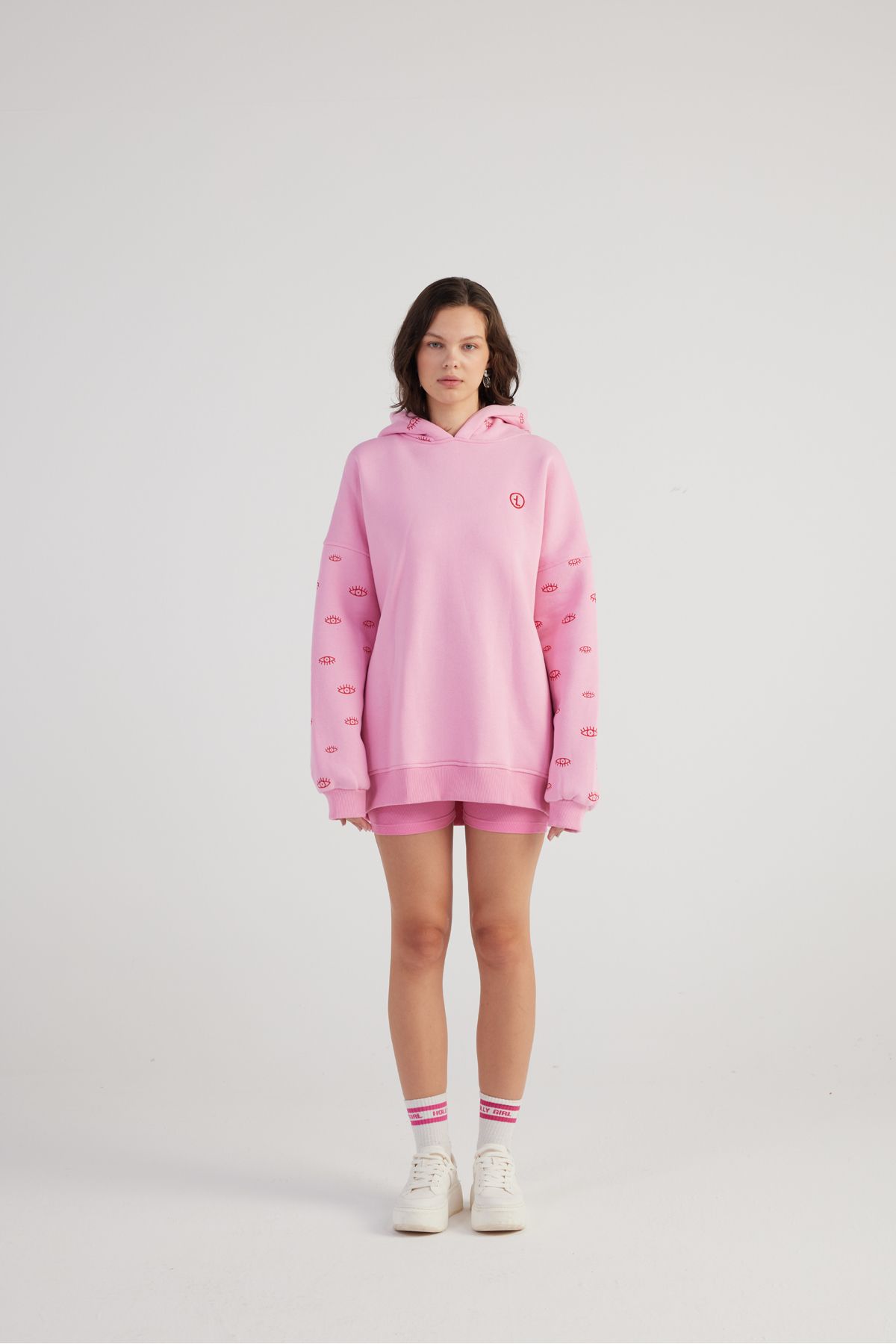 Oversize Kapüşonlu Unisex Eye Sweatshirt Pembe