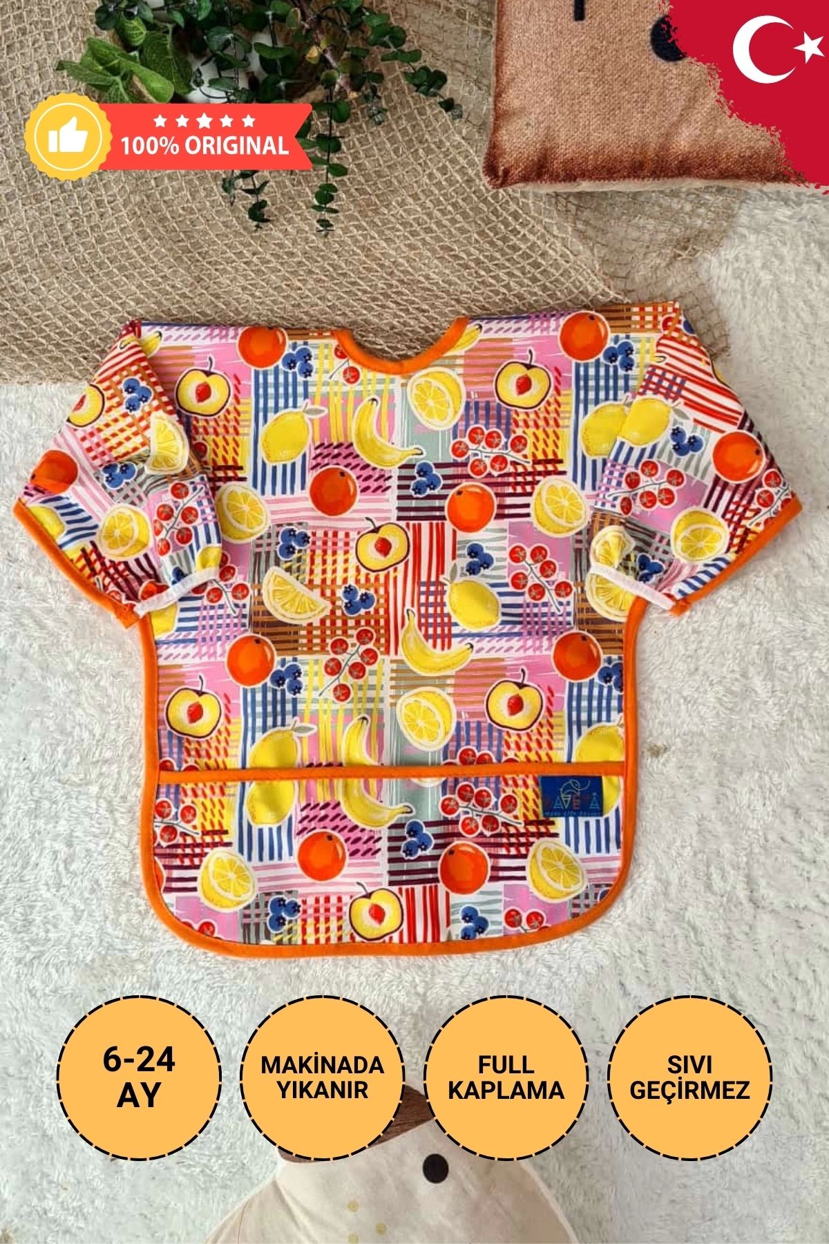 BabydonatMeyve Desenli SıvıGeçirmez Unisex Ak...