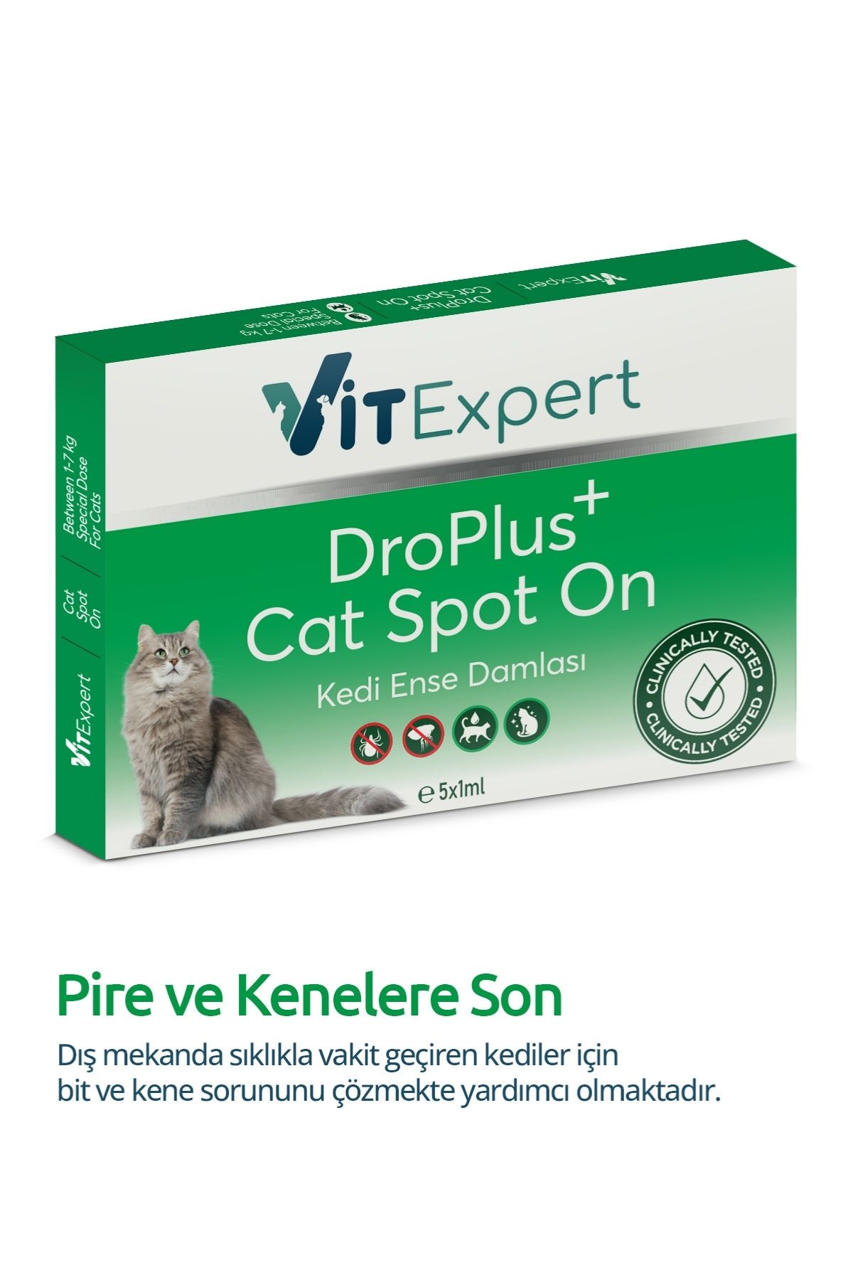 Droplus Kedi Damlası Pire Dış Parazit Bit Kene Deri Bakımı Için Bitkisel Damla ( 1-7 Kg ) 5 Tüp