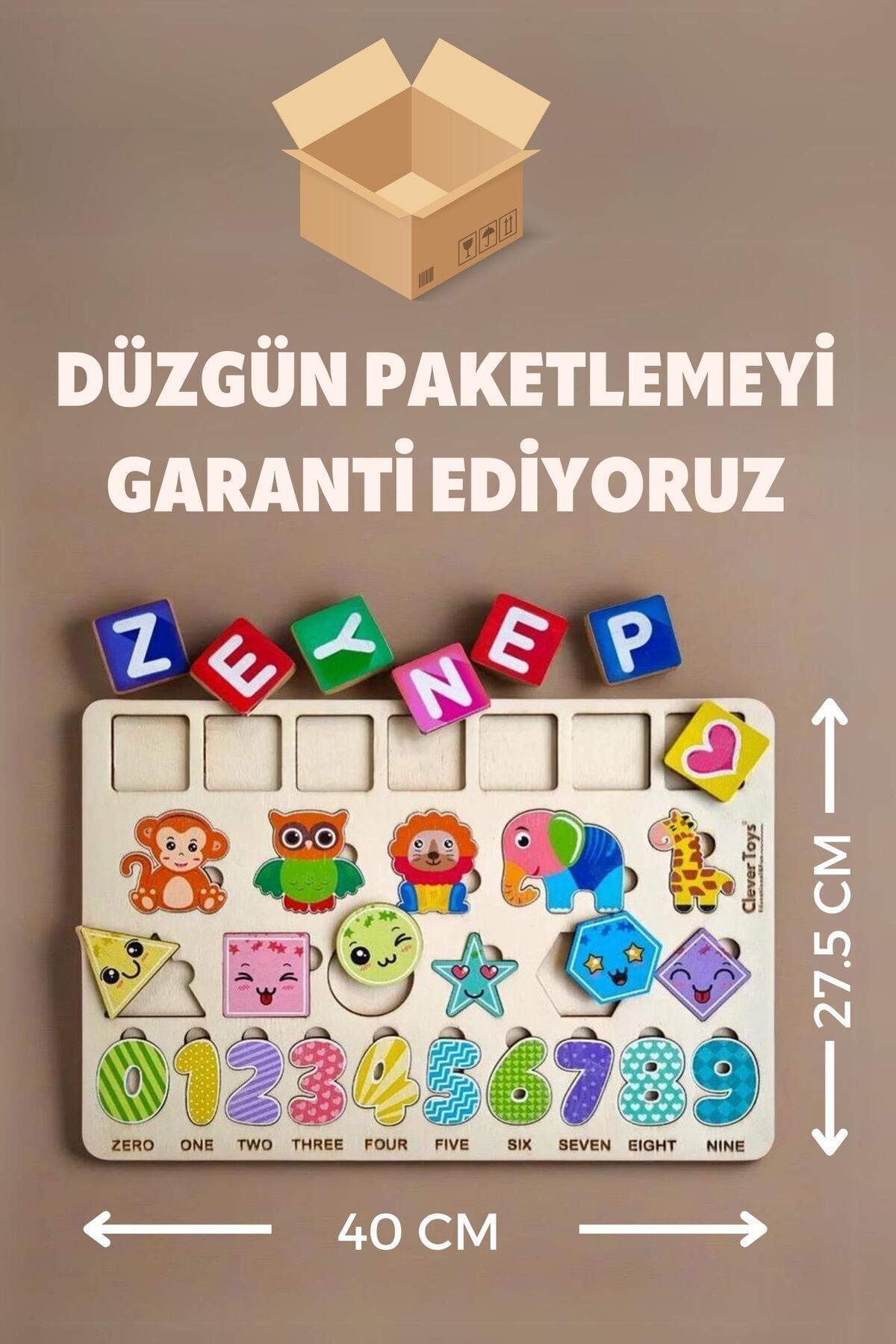 Eğitici Ahşap Kişiselleştirilebilir Oyuncak (HAYVANLAR, SAYILAR VE GEOMETRİK ŞEKİLLER) Puzzle Yapboz