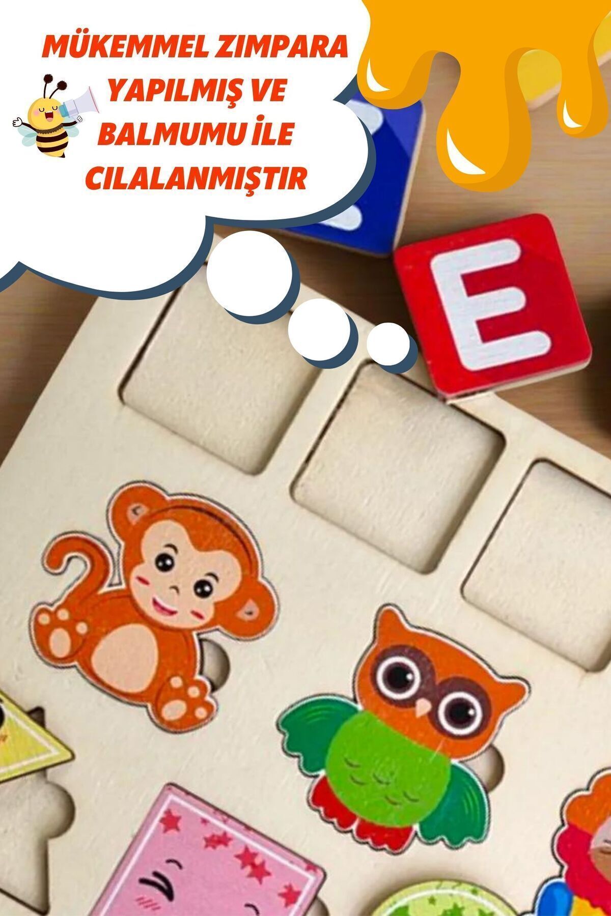 Eğitici Ahşap Kişiselleştirilebilir Oyuncak (HAYVANLAR, SAYILAR VE GEOMETRİK ŞEKİLLER) Puzzle Yapboz