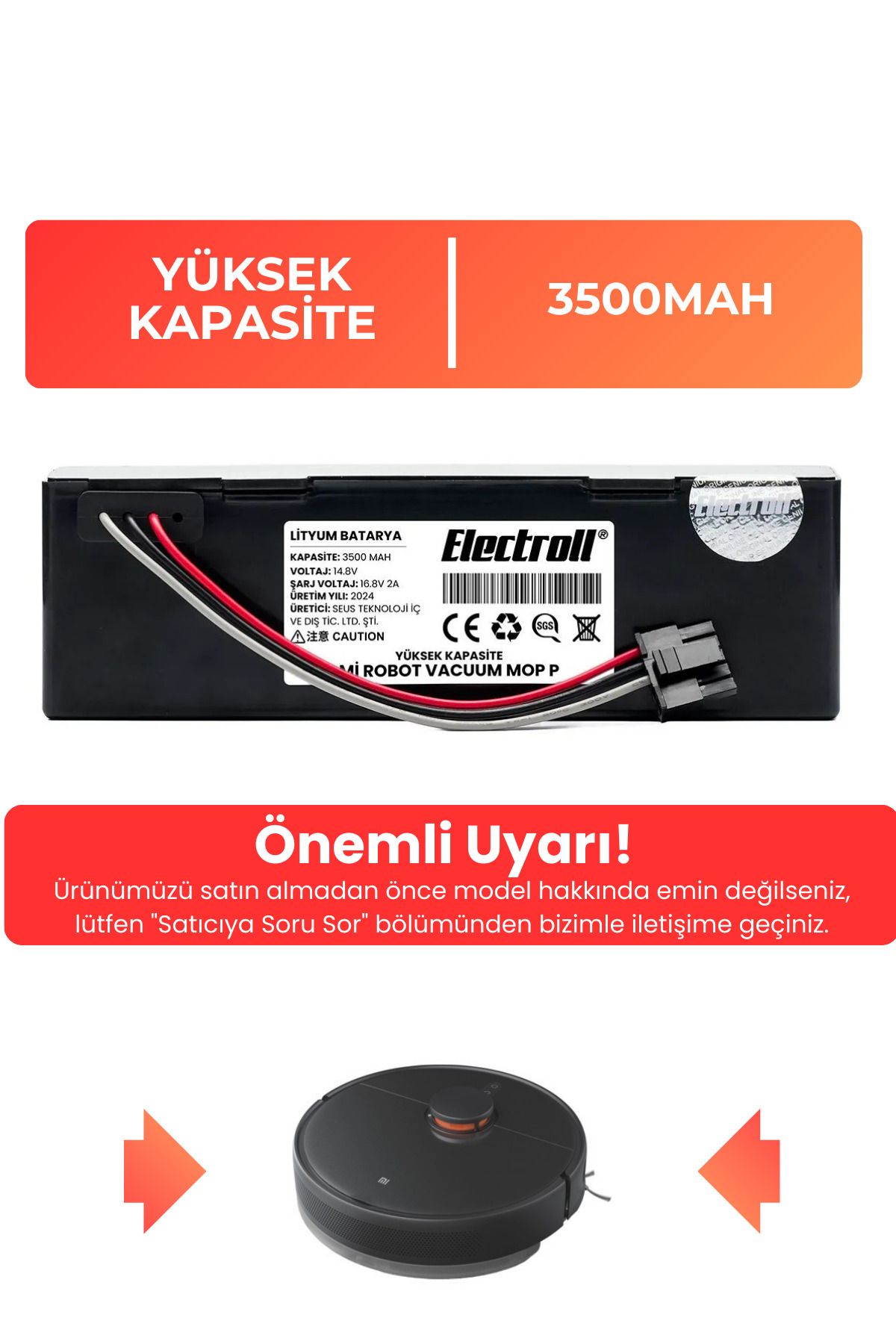 ELECTROLL Xiaomi Mi RobotVacuum Mop P Uyumlu...