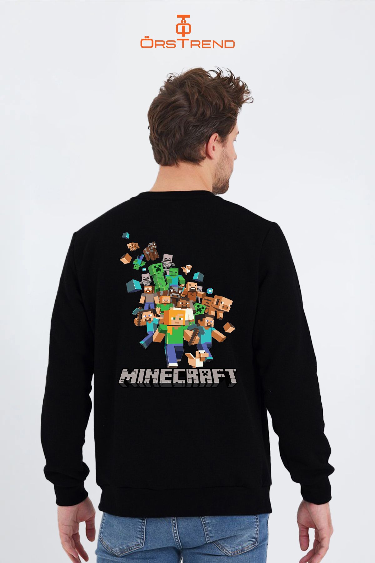 Minecraft Baskılı Unisex Bisiklet Yaka Sweatshirt