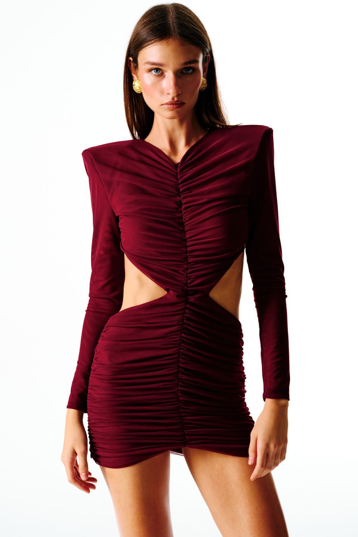 FREDA  Cut-Out Detaylı Mini Elbise(Bordo)