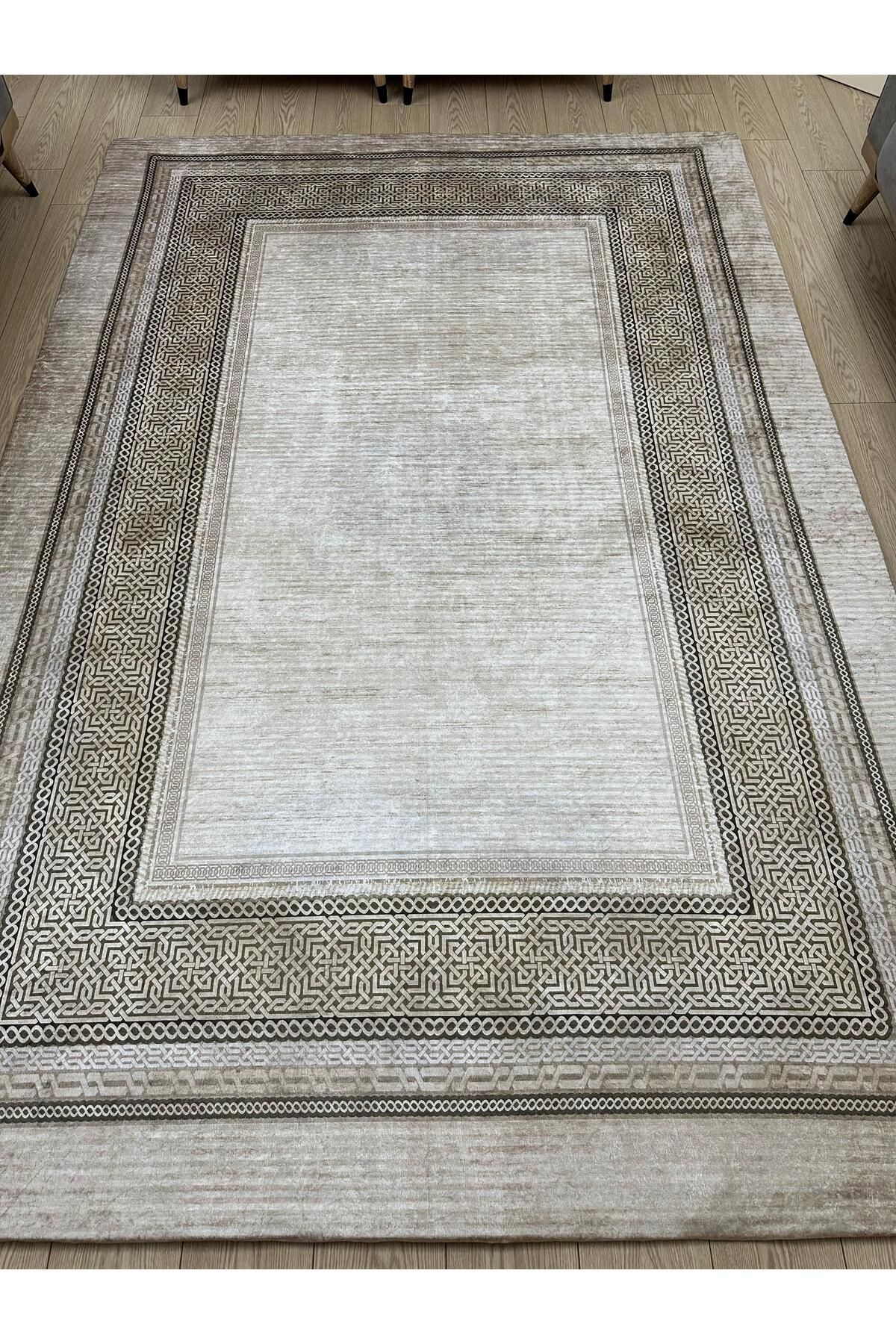 Süngersiz Halı Örtüsü - Lastikli - Yıkanabilir - Dijital Baskı - Ölçü 6m² 200x300 Cm AZRA KAHVE