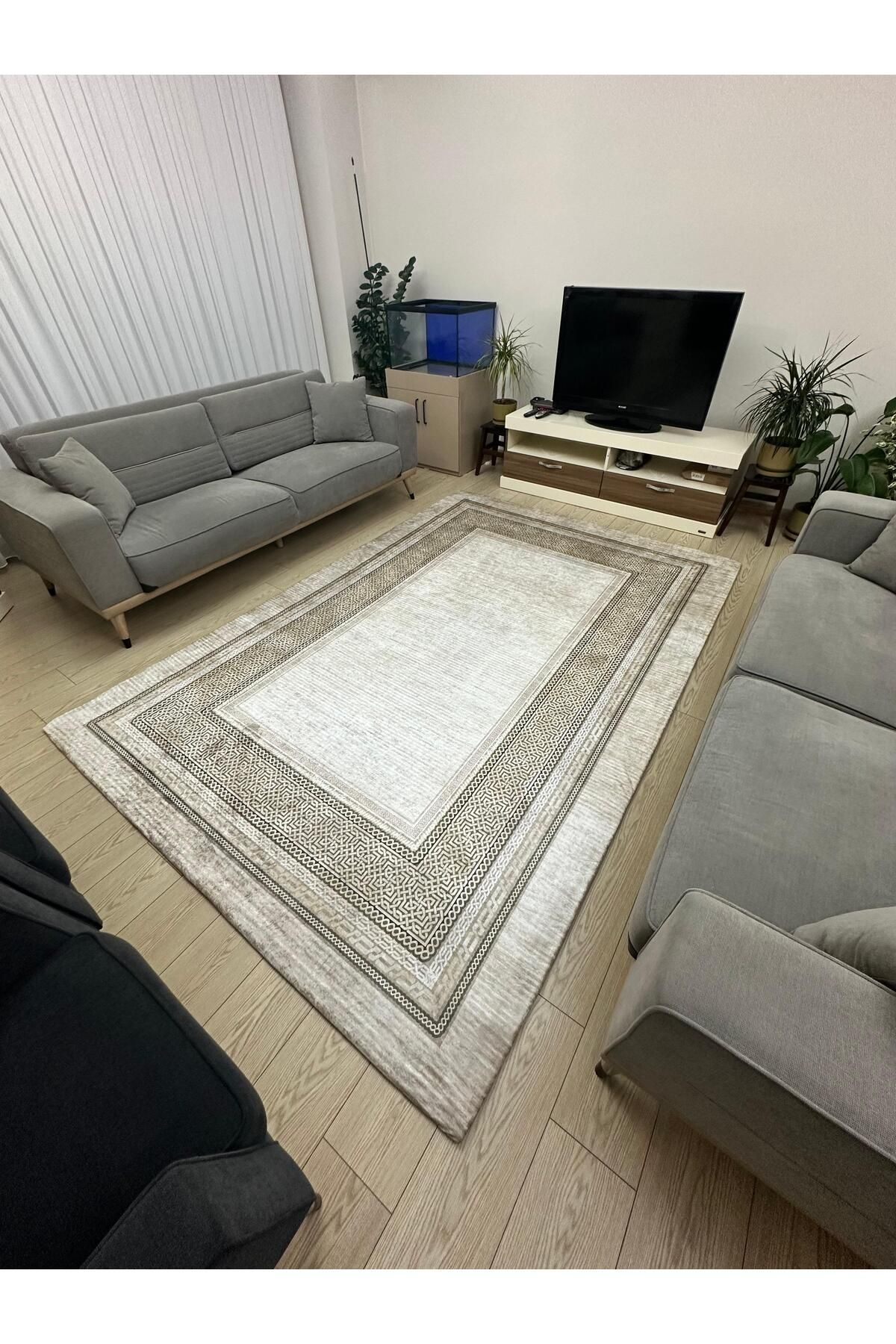 Süngersiz Halı Örtüsü - Lastikli - Yıkanabilir - Dijital Baskı - Ölçü 6m² 200x300 Cm AZRA KAHVE