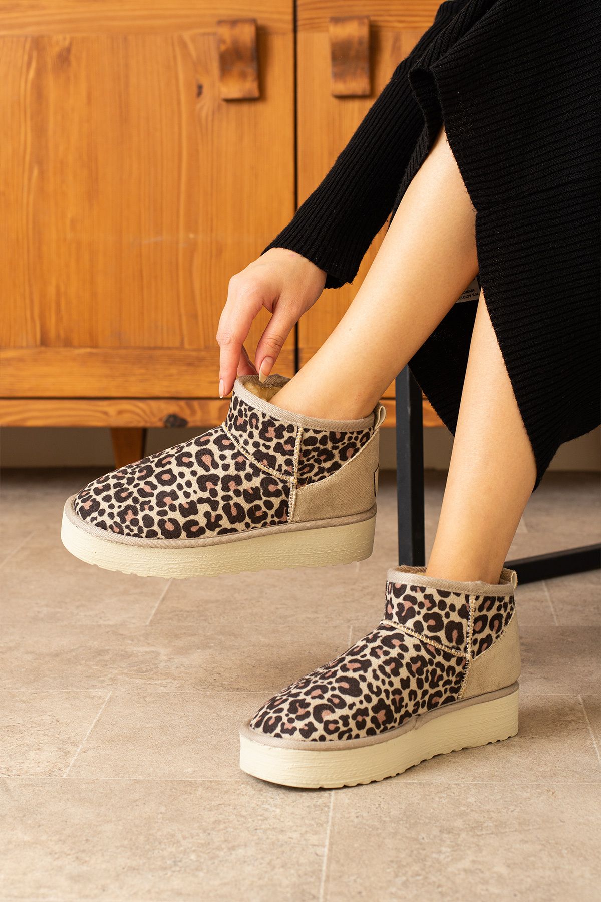 Yula Fashion ShoesLeoparDesenli Kışlık Ultra...