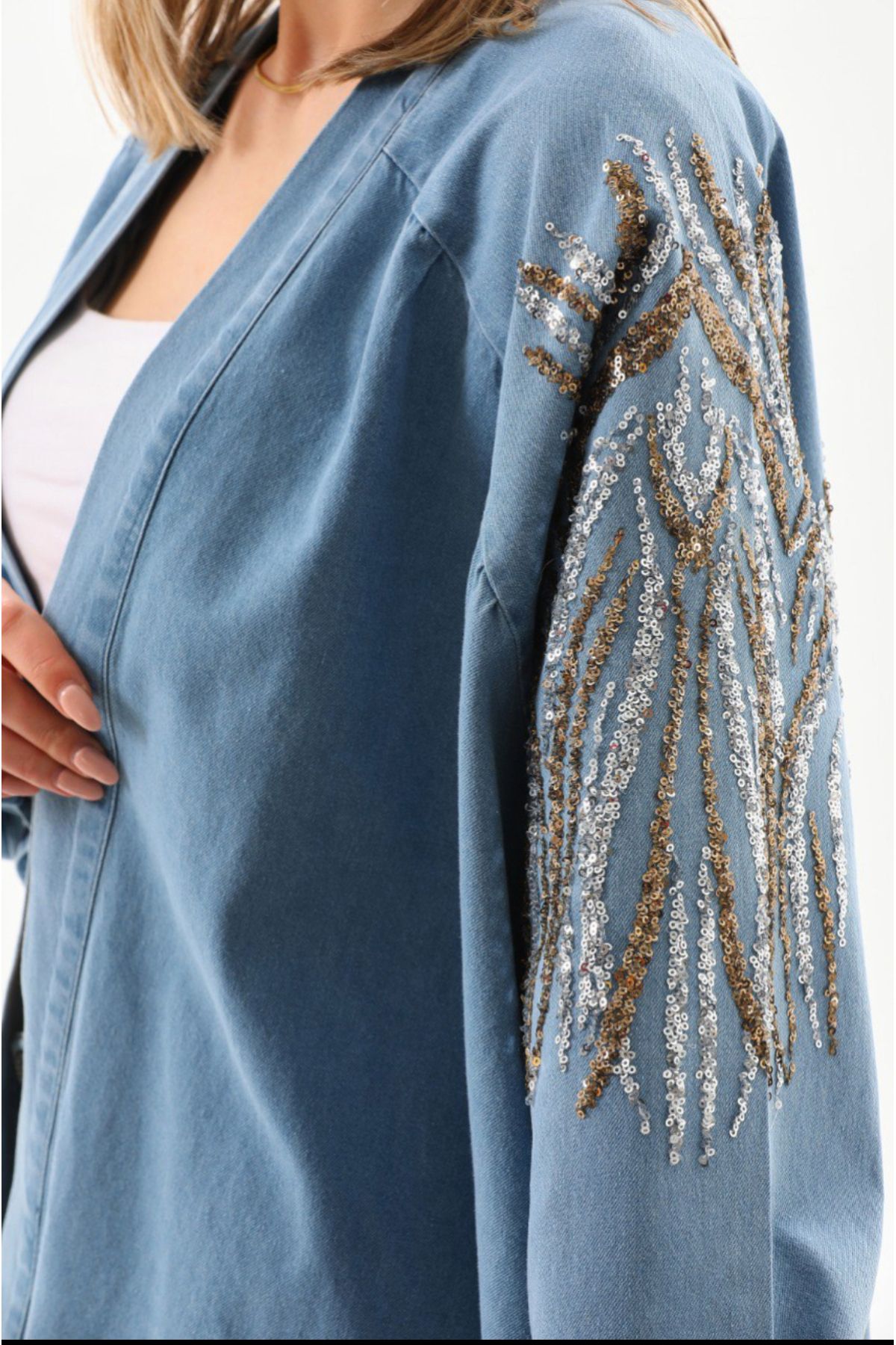 Nakışlı Denim Kimono