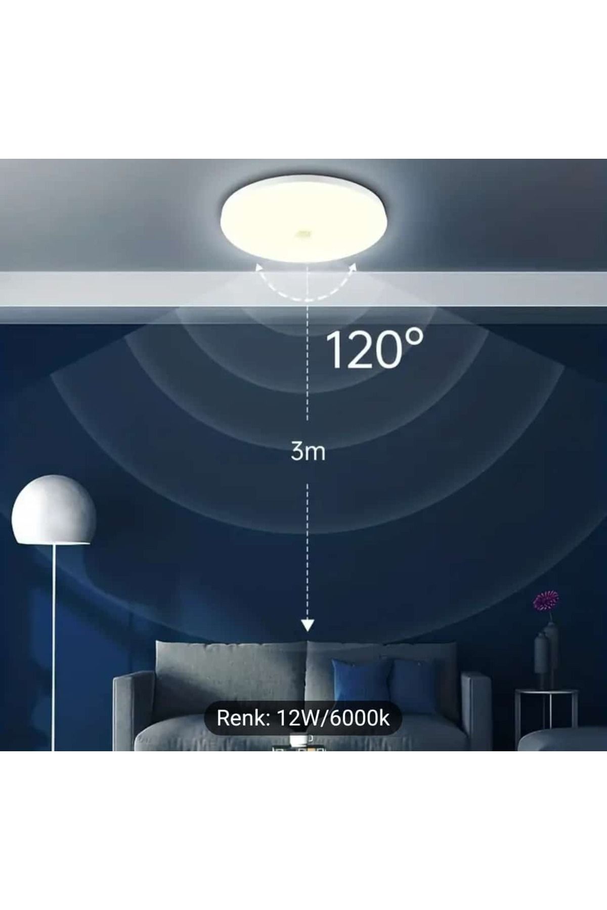 12W Hareket Sensörü LED Tavan Lambası, 6000K Enerji Tasarruflu Düz Montaj Aydınlatma Cihazı İç Mekan