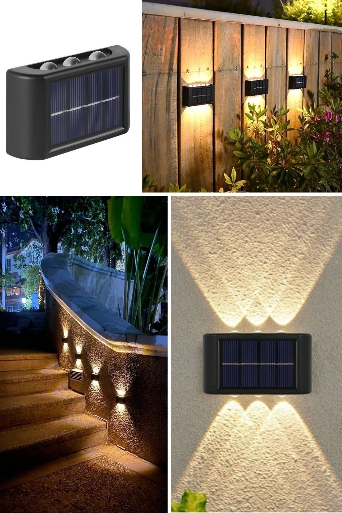 ® 6 Ledli Solar Güneş Enerjili Aplik Led, Dekoratif Duvar Monteli Gün Işığı Led