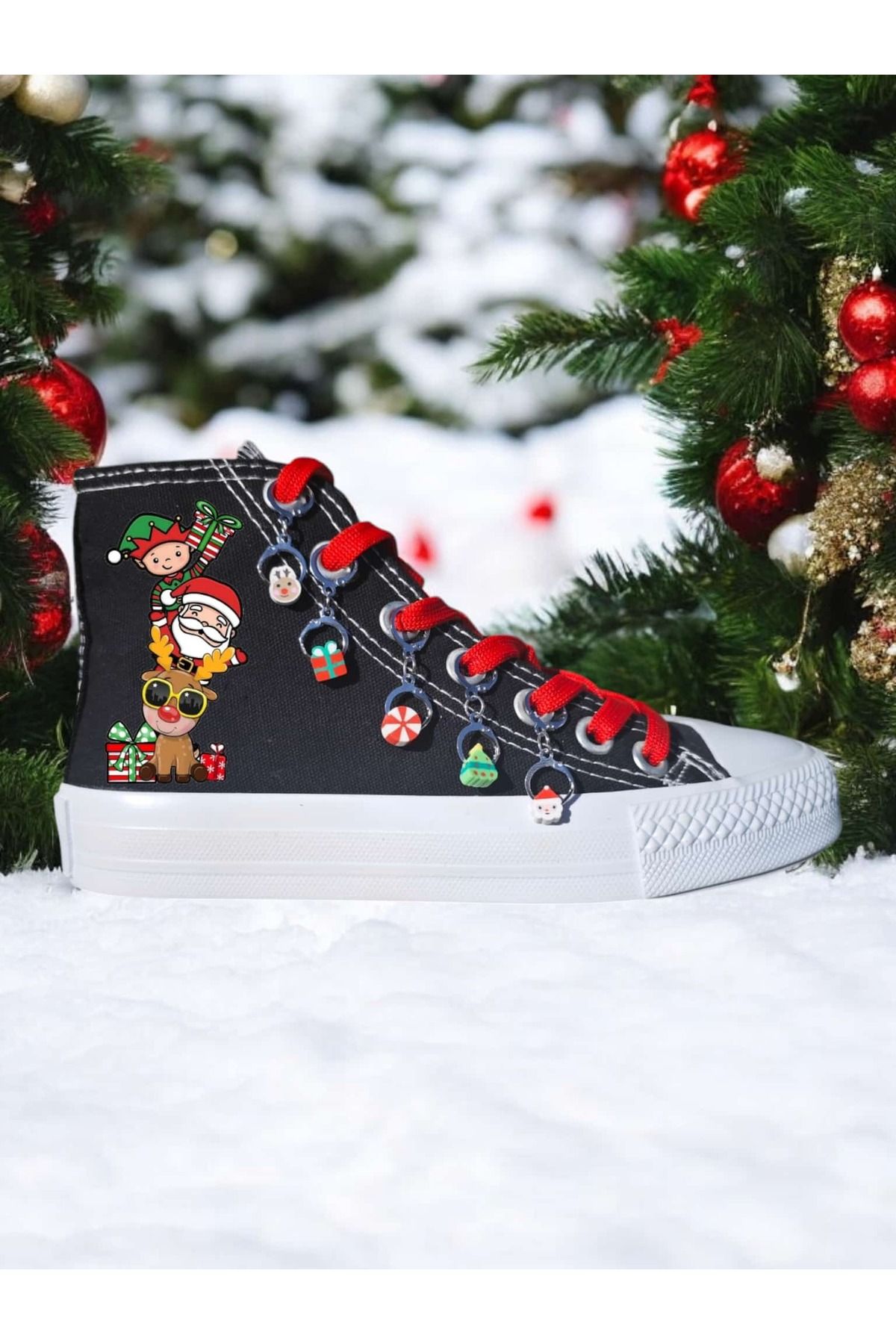 Merry Christmas  zincirli  Yeni Yıl tema detaylı  sneaker çocuk ve genç yetişkin spor ayakkabı