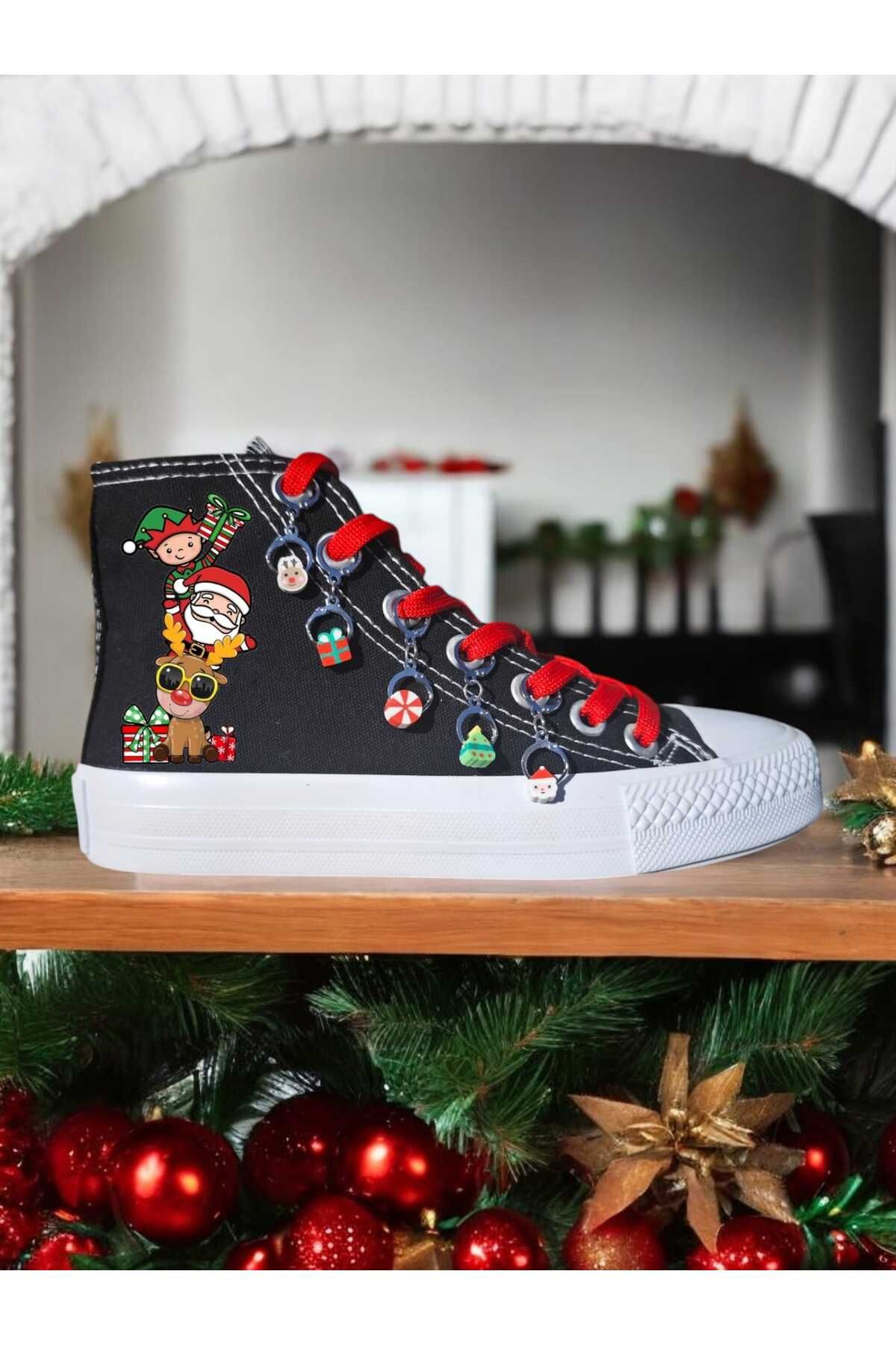 Merry Christmas  zincirli  Yeni Yıl tema detaylı  sneaker çocuk ve genç yetişkin spor ayakkabı