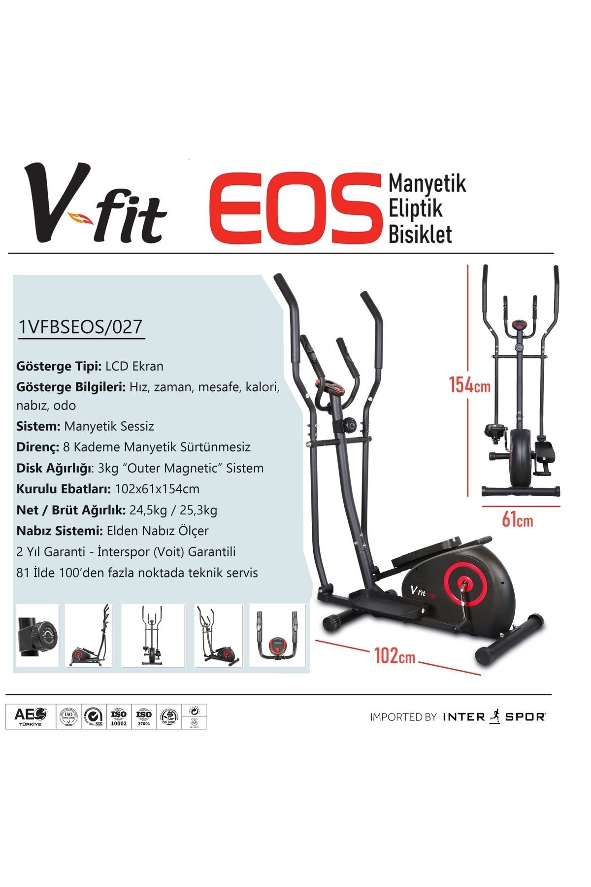 Vfit Eos Manyetik Eliptik Kondisyon Bisikleti Sessiz Çalışır Kırmızı-siyah