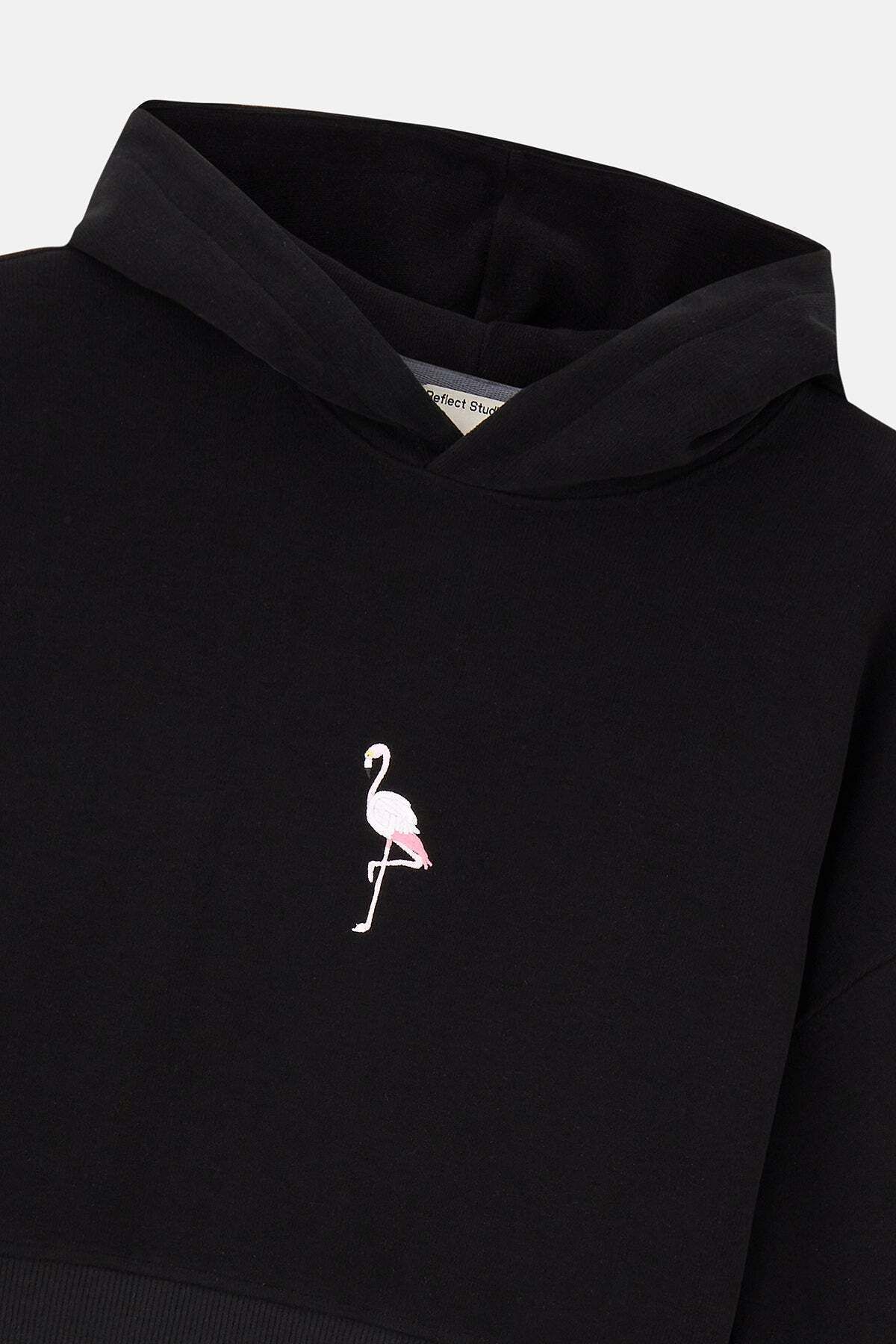 Flamingo Supersoft Crop Hoodie - Siyah | Lisanslı & Organik