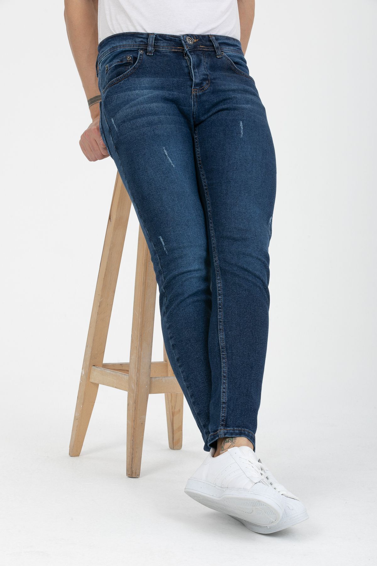 Erkek Mavi Destroy Skinny Fit Jeans