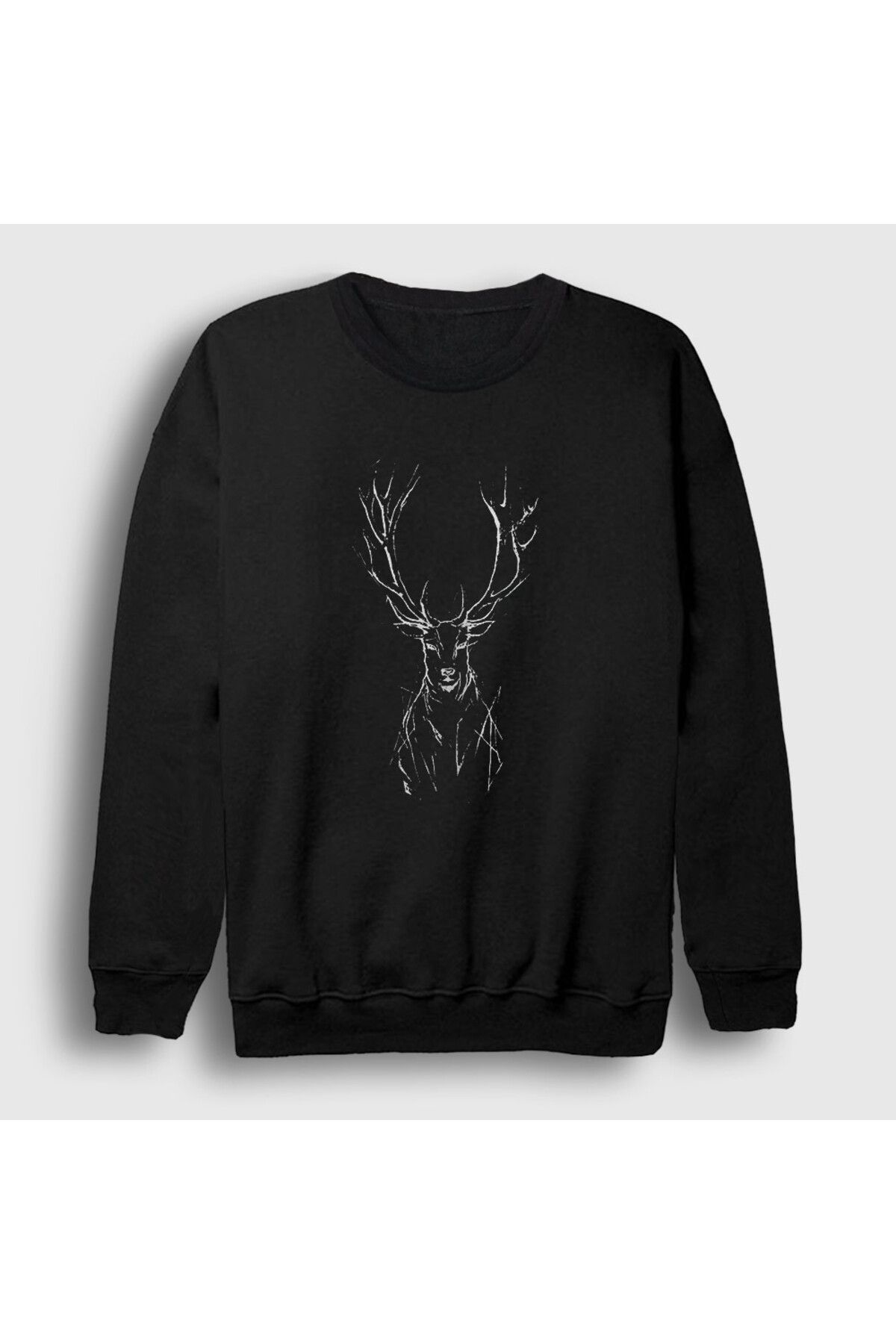 Presmono Unisex Siyah NeonDeer Geyik Sweatshi...