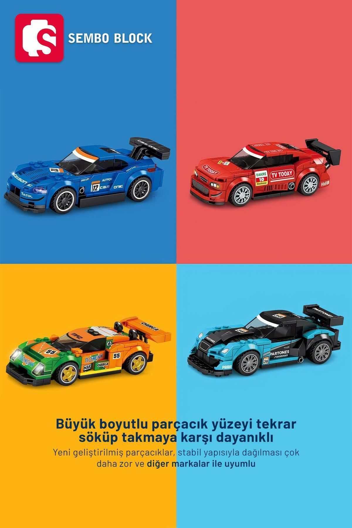 Famous Car Mavi Yarış arabası 196 Parça yapı blokları Legoile uyumlu (5071)