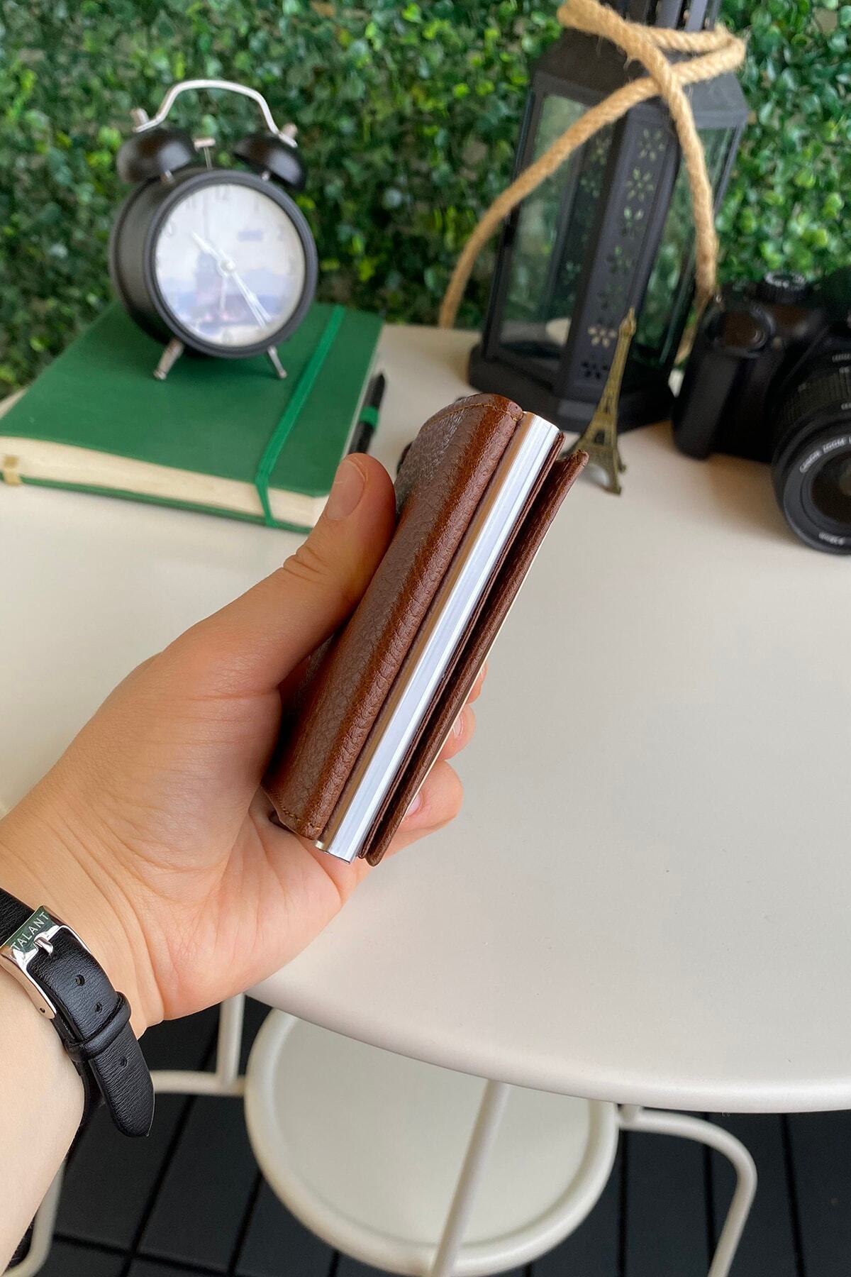 پاپولا - مکانیزم چرم طبیعی، محافظ Rfid، ضد سرقت، جای کارت هوشمند قهوه‌ای رنگ و کیف پول