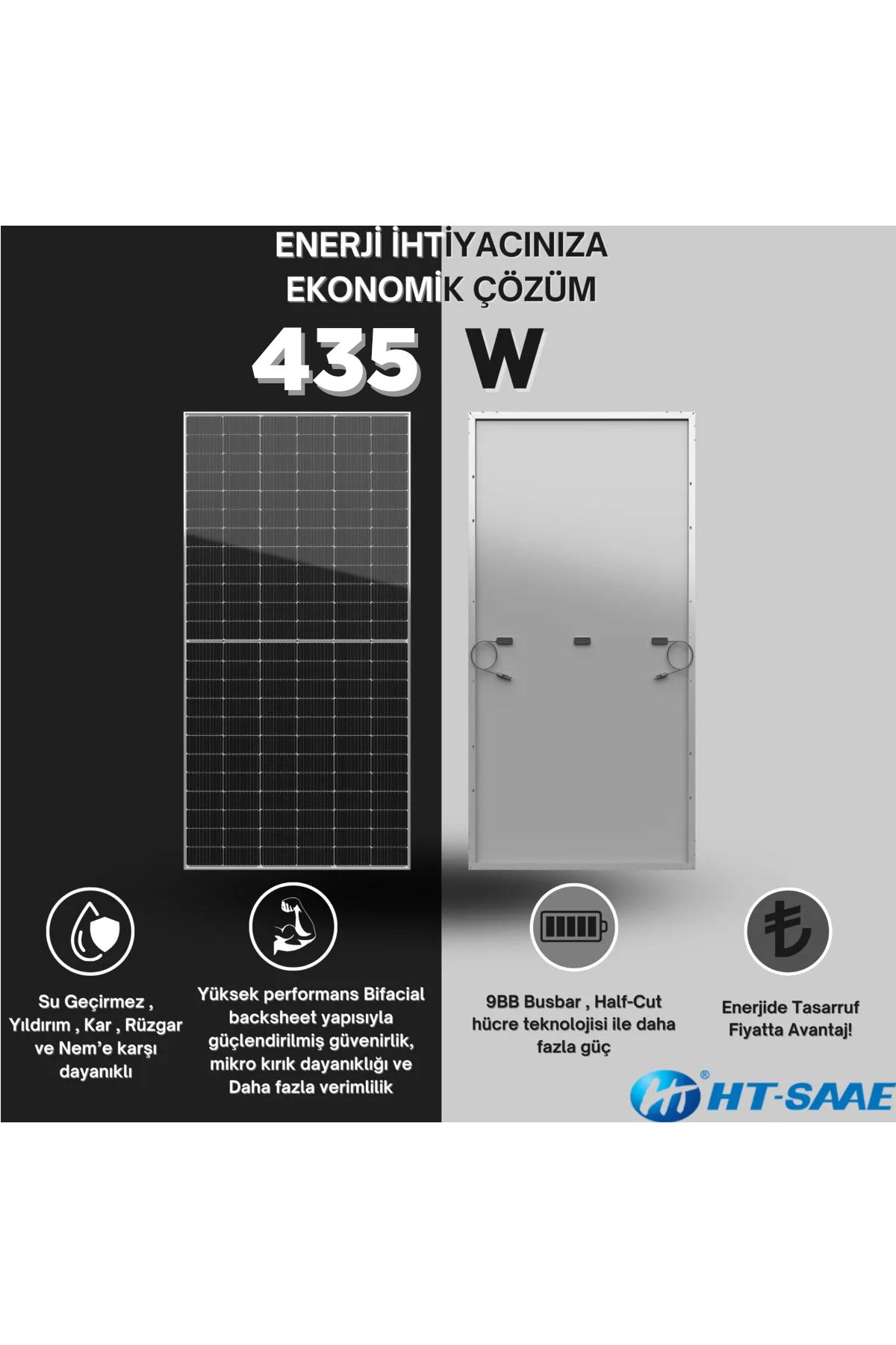 HT-SAAE Ht72-16m 435 WattBeyaz Arka Yüz Güneş...