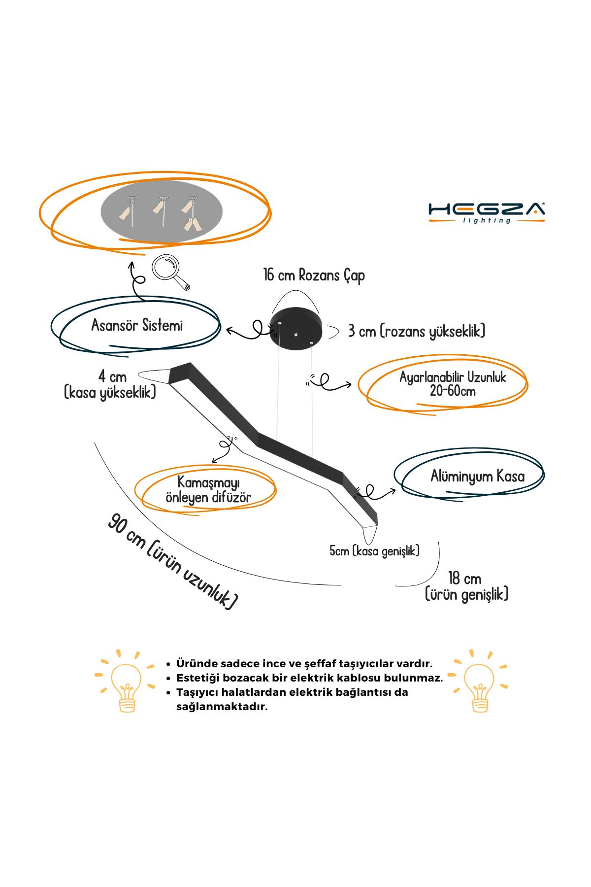 Gabbıano ( Gri Kasa, Beyaz Işık ) Ledli Modern Led Avize, Salon, Mutfak, Antre, Hol, Masa, Sarkıt