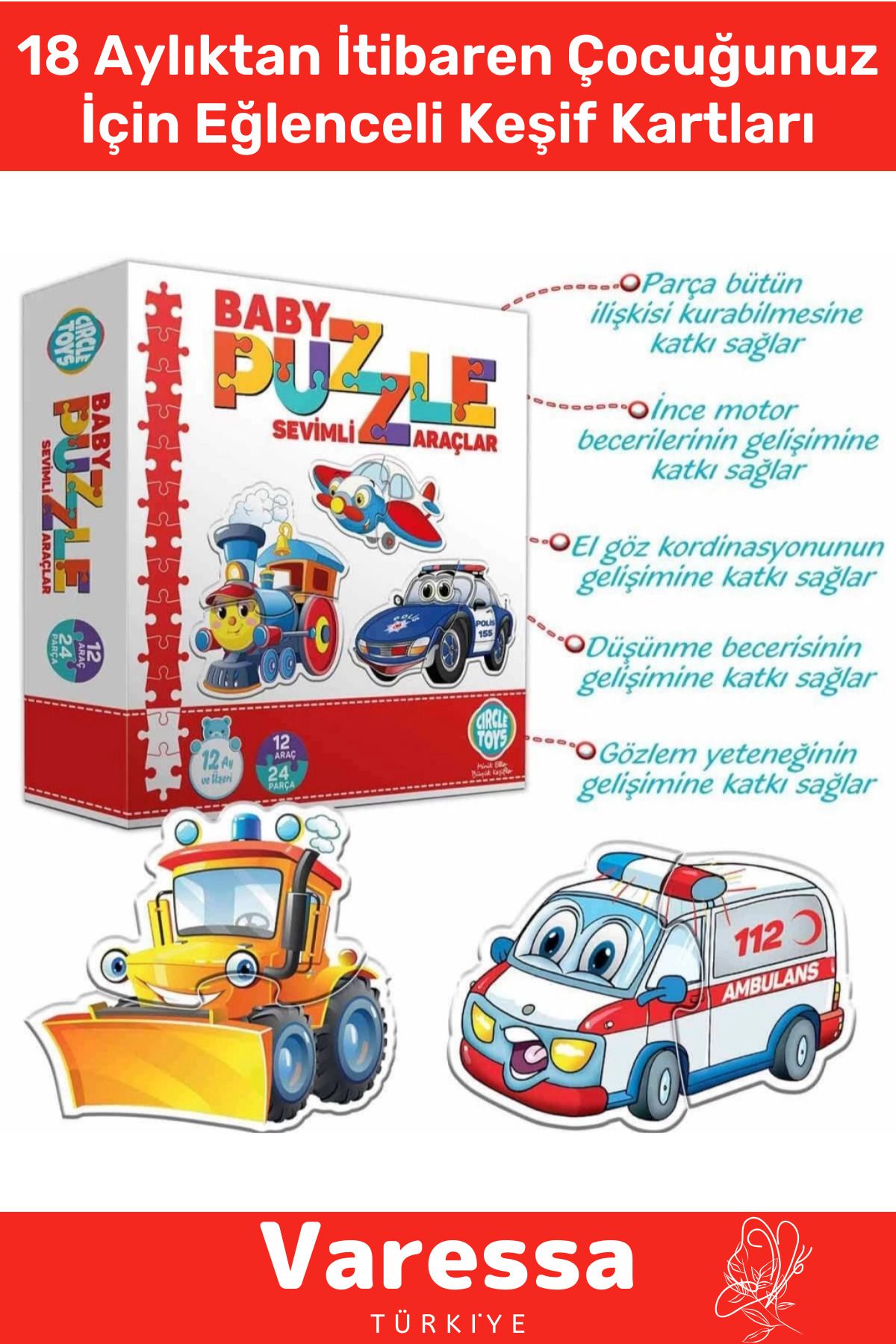 Premium Eğitici Seri 18 Ay Üstü Zeka Geliştirici  El Göz Koordinasyonu Baby Puzzle Sevimli Araçlar