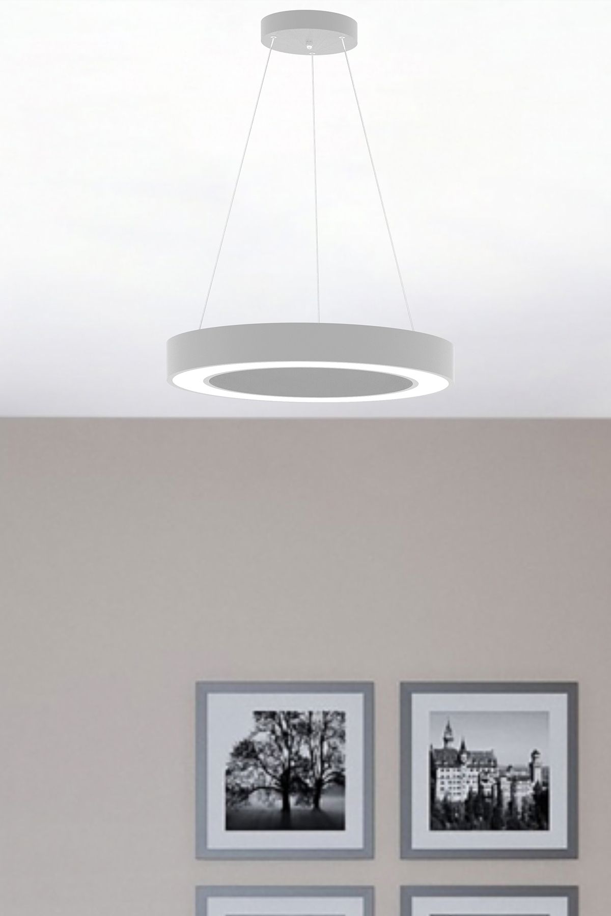 Anello ( Gri Kasa, Doğal Beyaz ) Ledli Modern Led Avize, Salon, Mutfak, Antre, Halka, Masa, Sarkıt