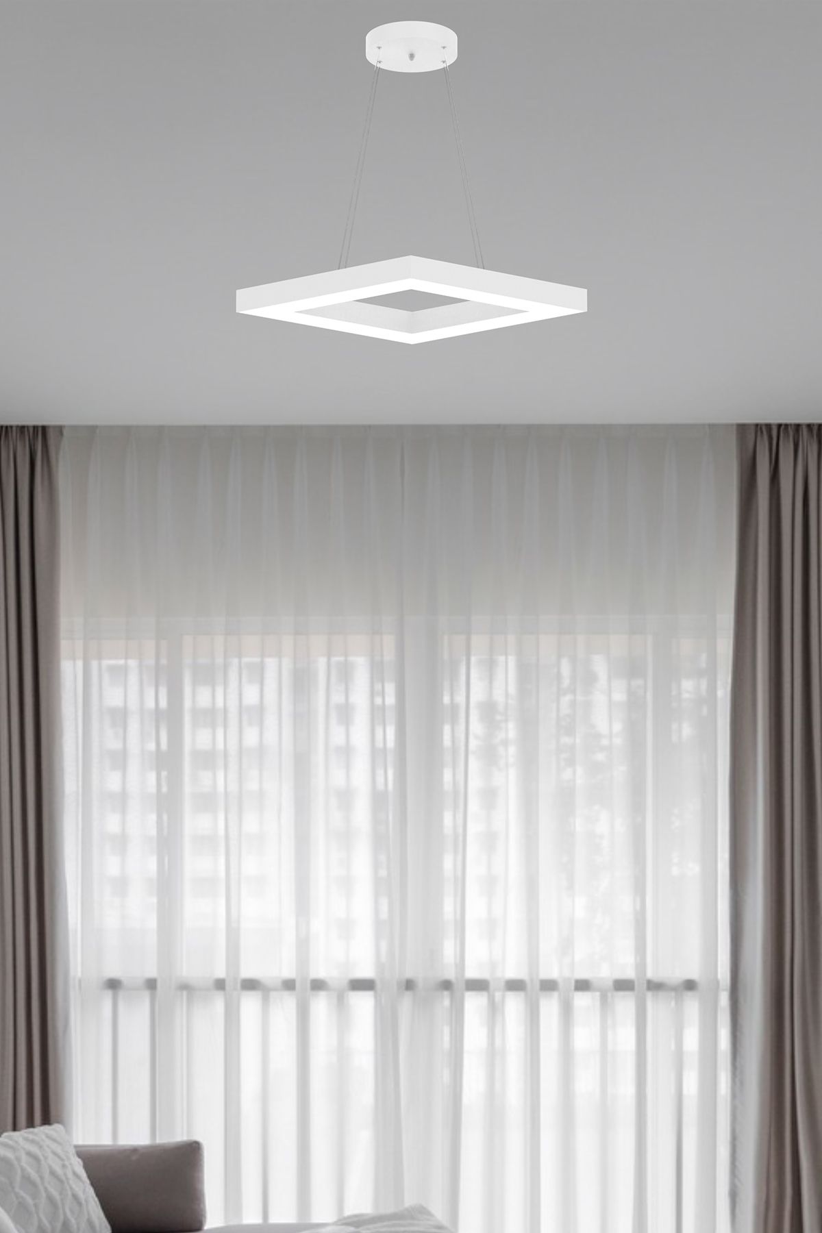 Rombo ( Beyaz Kasa, Doğal Beyaz Işık ) Modern Led Avize, Salon, Mutfak, Antre, Hol, Masa, Sarkıt