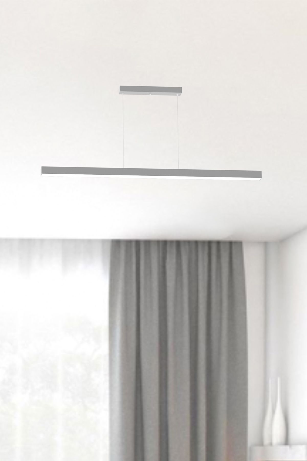 Lineer 100cm ( Gri Kasa, Doğal Beyaz Işık ) Sarkıt Modern Led Avize, Salon, Mutfak, Masa Üstü Avize