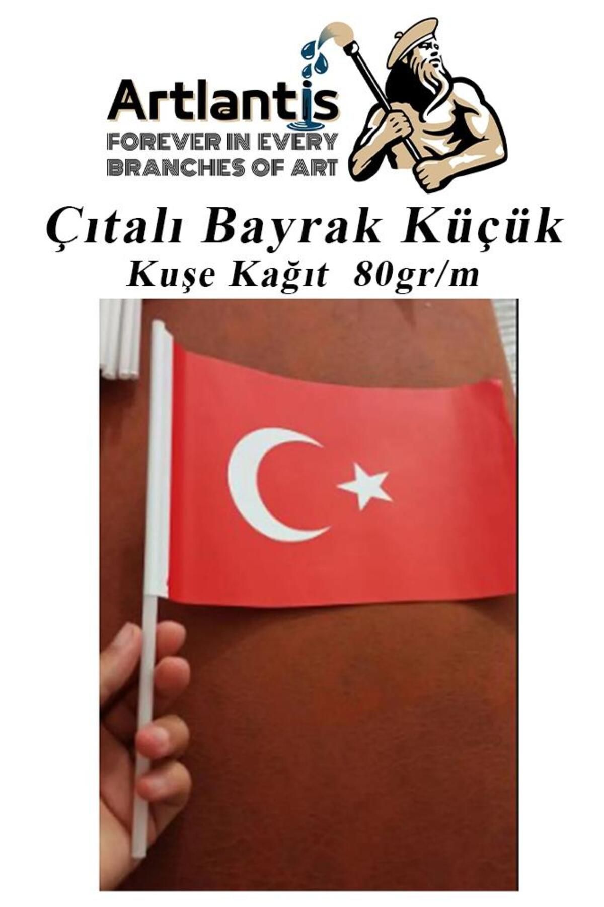 Çıtalı Bayrak Kağıt 20x12 Cm 10 Adet Ay Yıldızlı Türk Bayrağı Çıtalı Sopalı Küçük Bayrak Plastik Çub