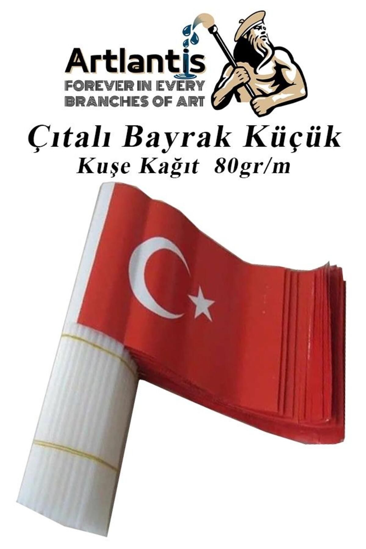 Çıtalı Bayrak Kağıt 20x12 Cm 10 Adet Ay Yıldızlı Türk Bayrağı Çıtalı Sopalı Küçük Bayrak Plastik Çub