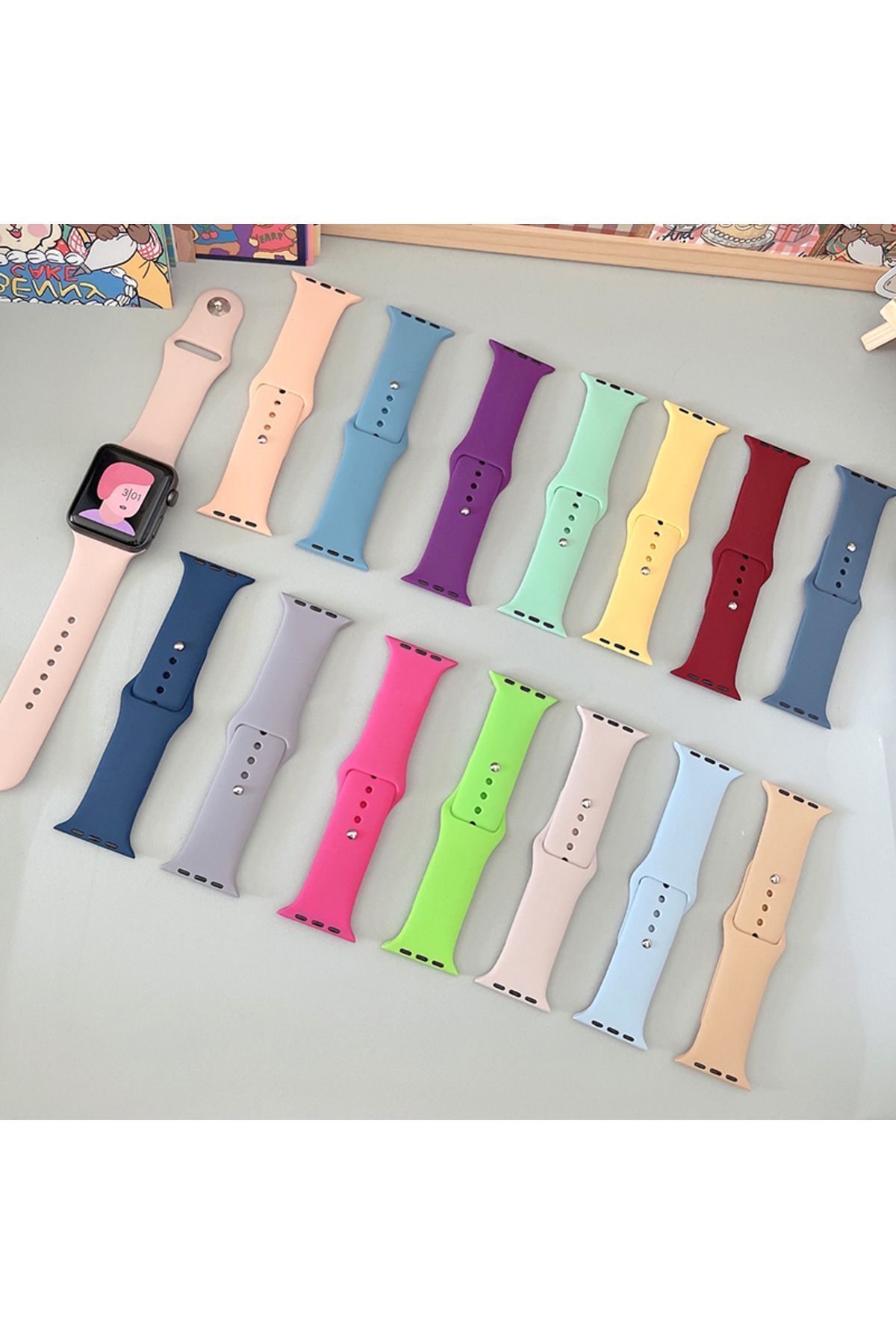 Apple Watch Uyumlu 38/40/41mm Seri 1/2/3/4/5/6/se/7/8/9 Ve 42mm Seri 10 Silikon Kordon No01 38