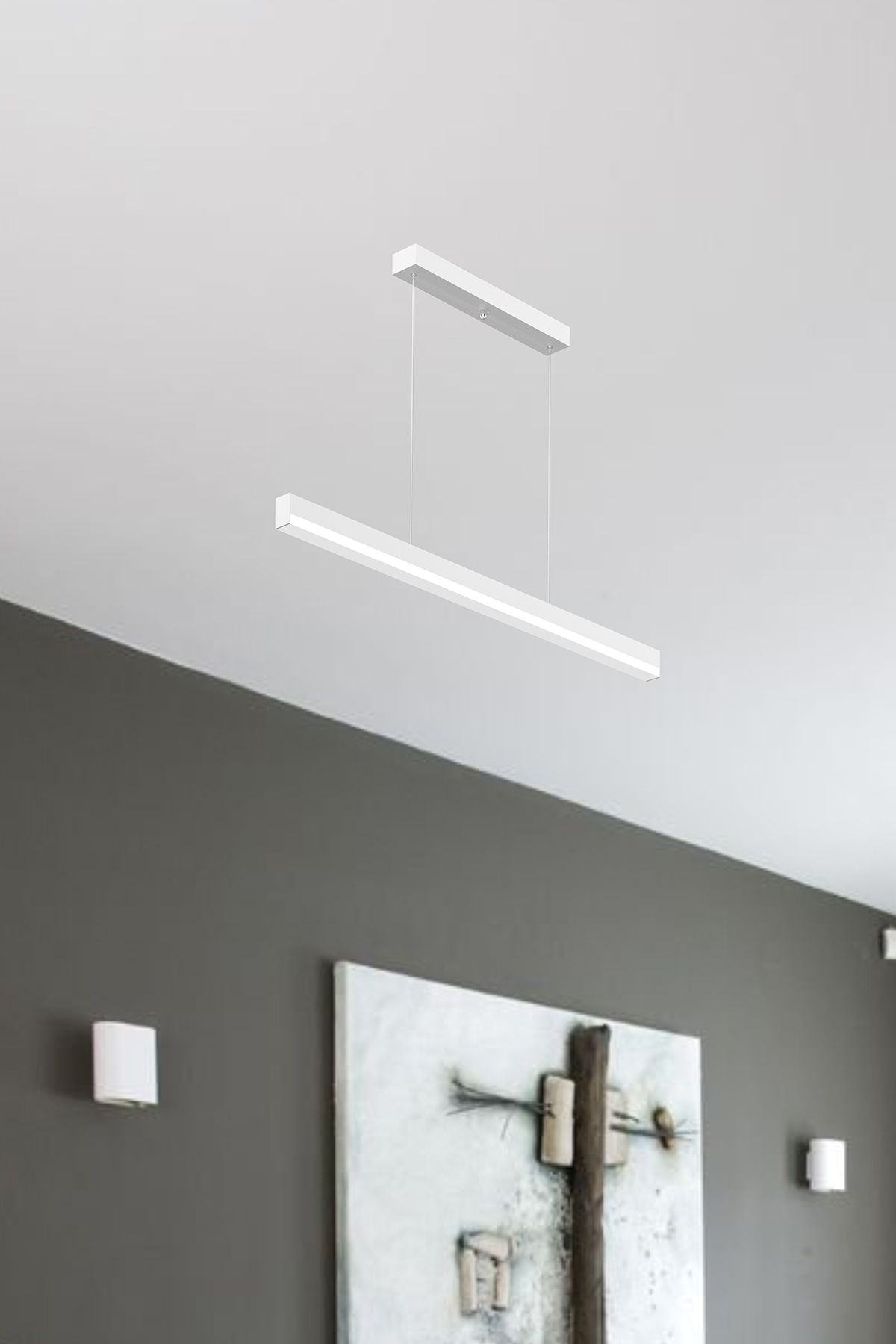 Magro 100cm ( Beyaz Kasa, Doğal Beyaz Işık ) Sarkıt Lineer Modern Led Avize, Salon, Mutfak, Masa