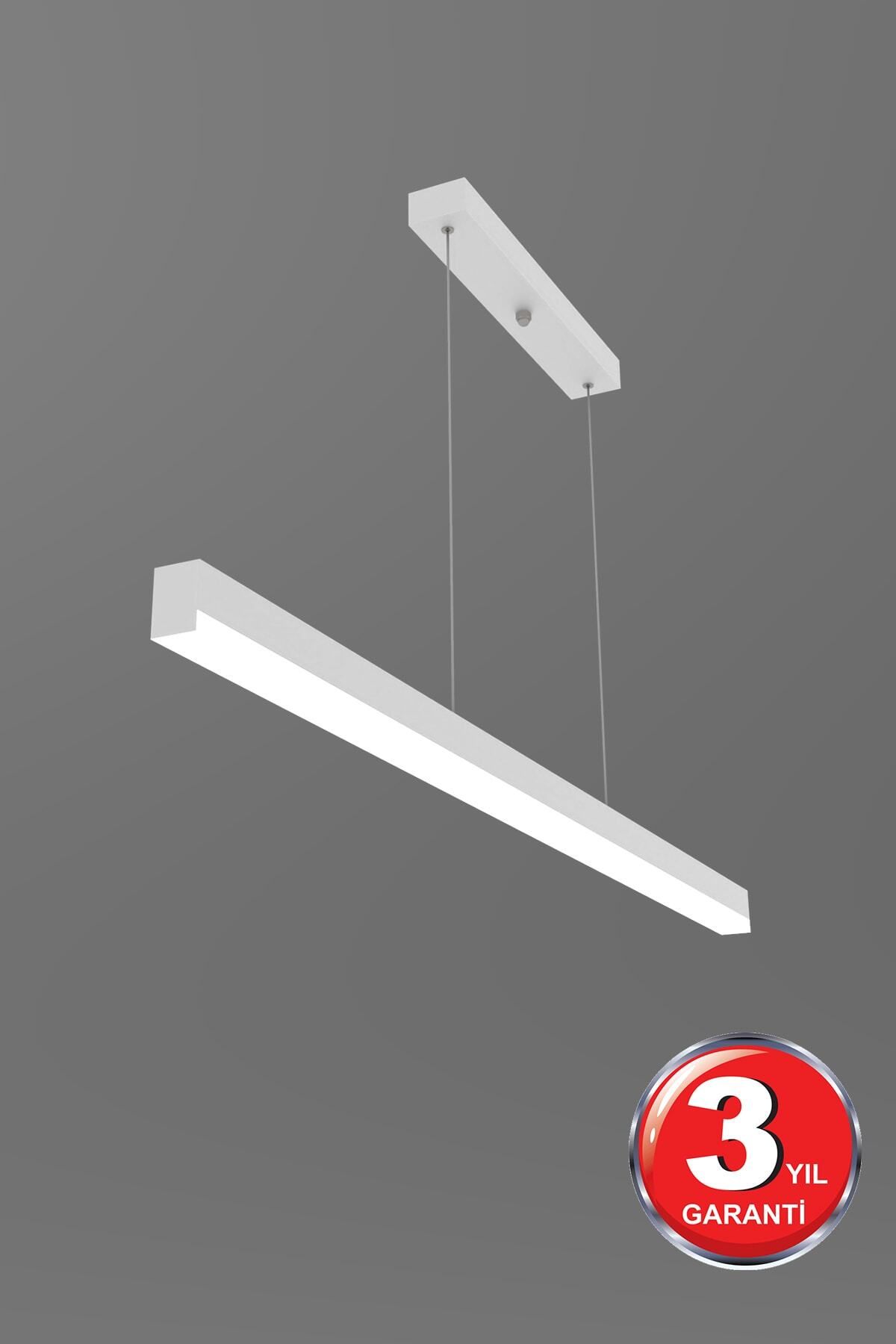 Magro 100cm ( Beyaz Kasa, Doğal Beyaz Işık ) Sarkıt Lineer Modern Led Avize, Salon, Mutfak, Masa