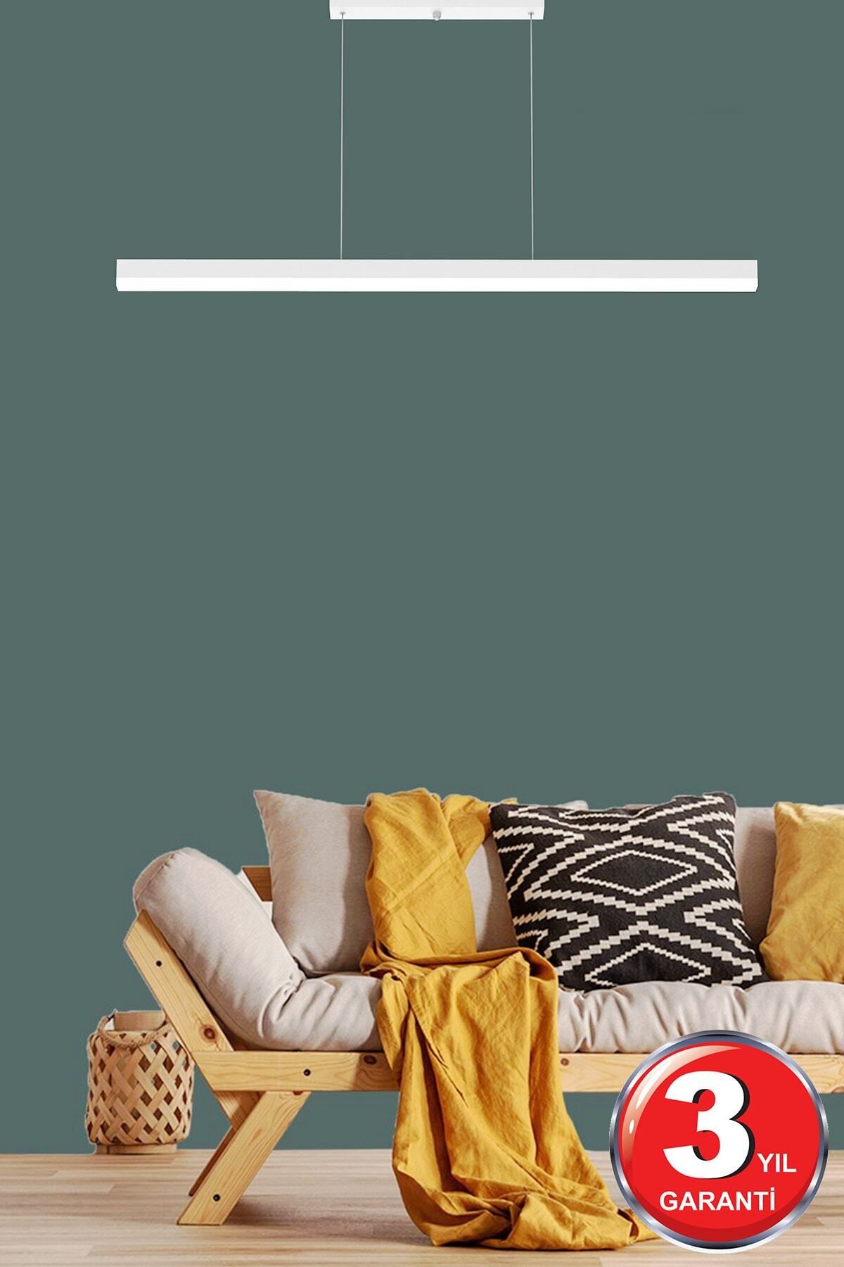 Magro 100cm ( Beyaz Kasa, Doğal Beyaz Işık ) Sarkıt Lineer Modern Led Avize, Salon, Mutfak, Masa